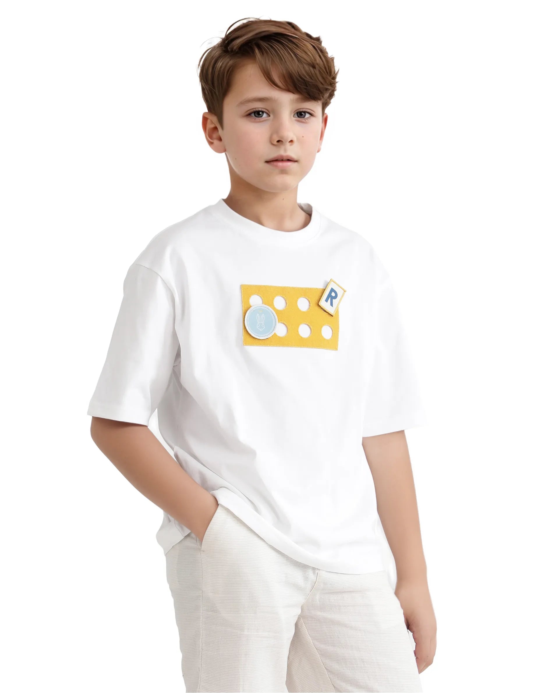Rare Ones Kids Legun White Cotton Short Sleeve Crew Neck Boxy Solid T-Shirt