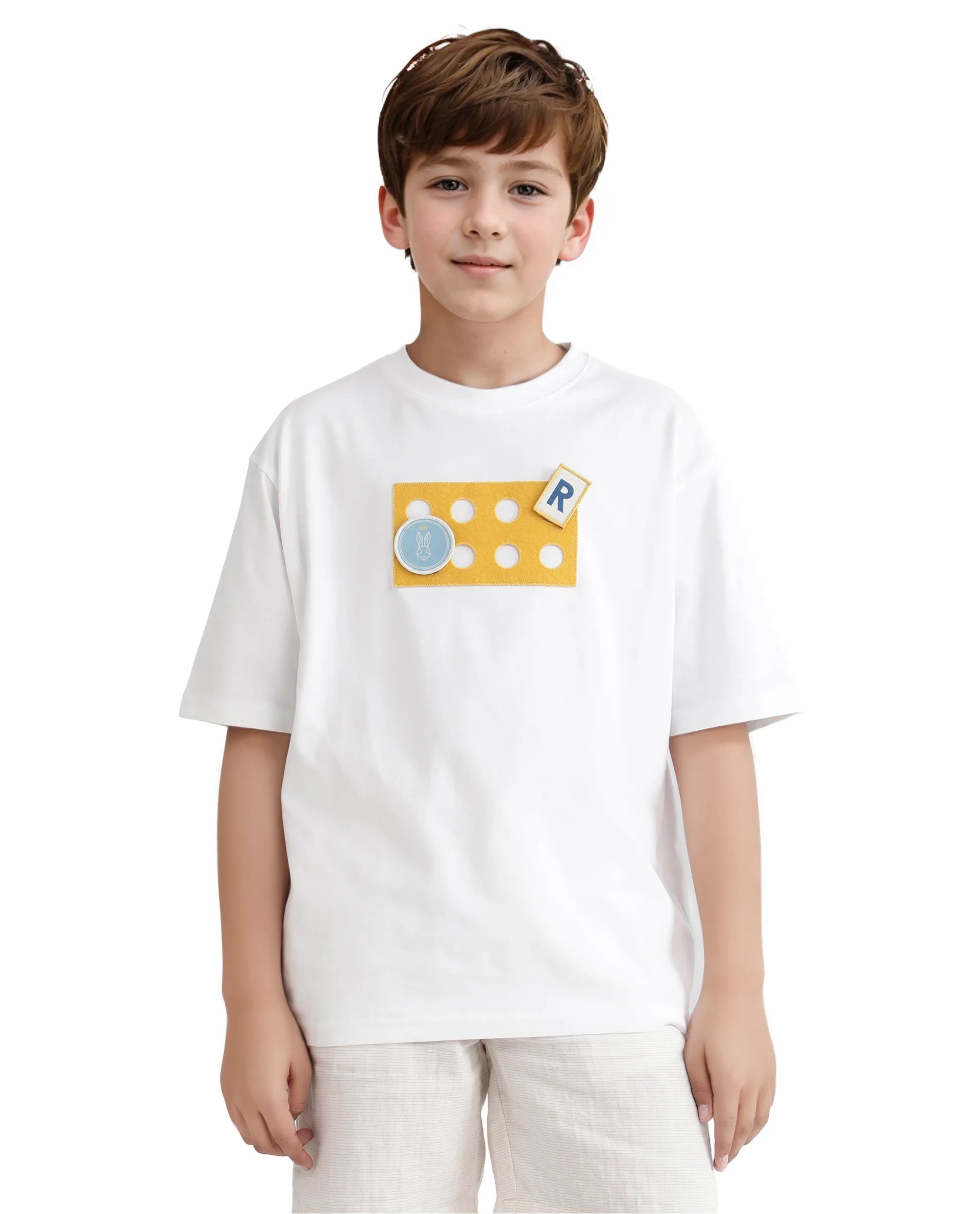 Rare Ones Kids Legun White Cotton Short Sleeve Crew Neck Boxy Solid T-Shirt