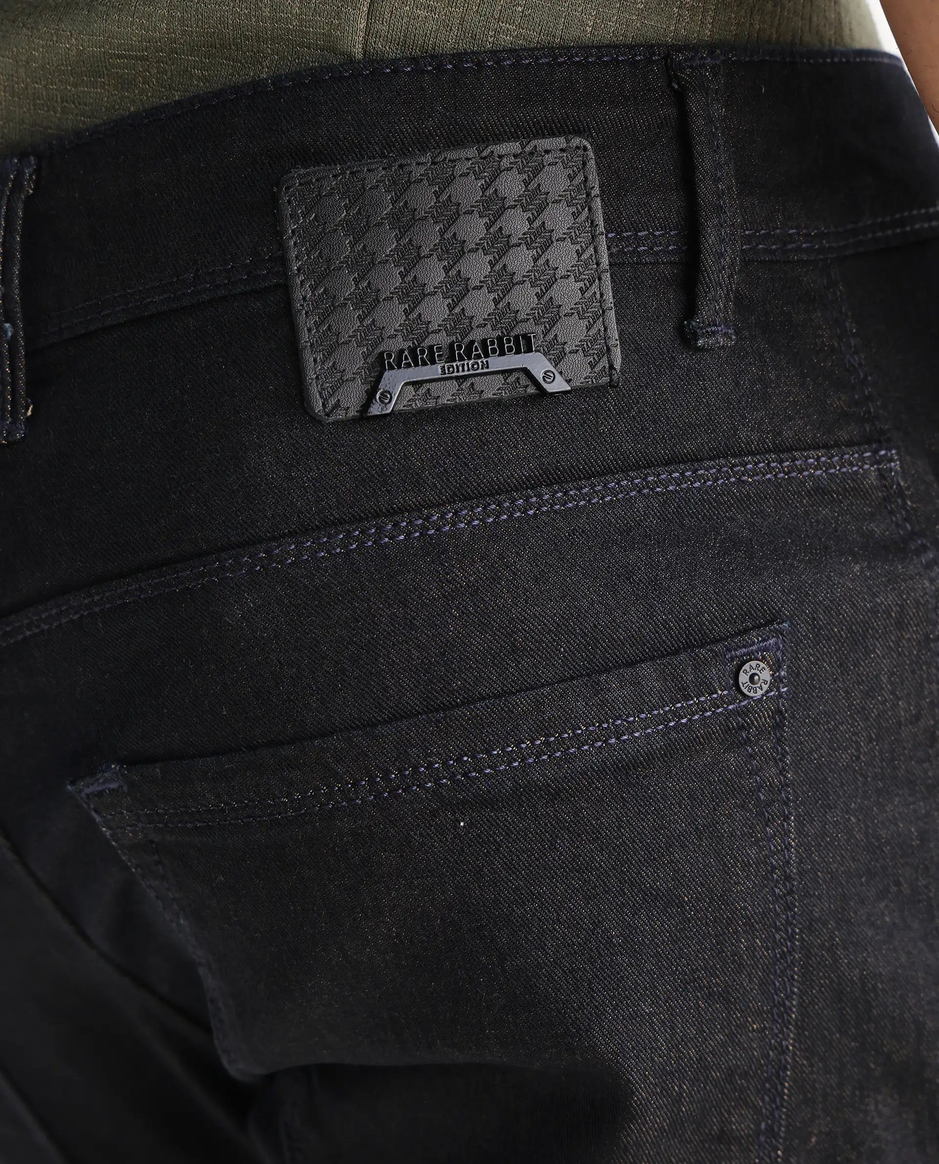 Rare Rabbit Men's Leige Blue Cotton Plain Hawk Slim Fit Jeans