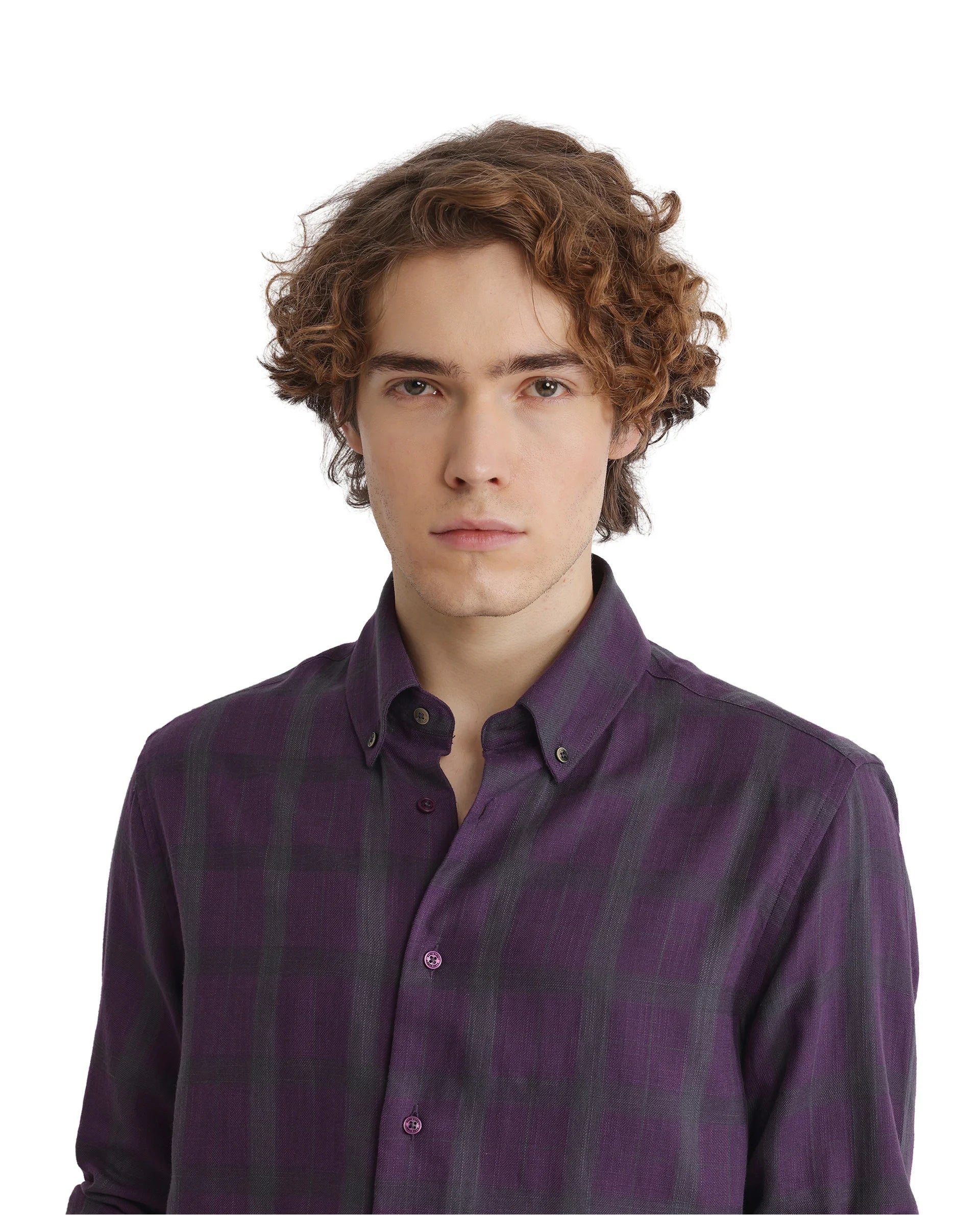 Rare Rabbit Men Leip Purple Cotton Fabric Full Sleeve Regular Fit Checks Shirt