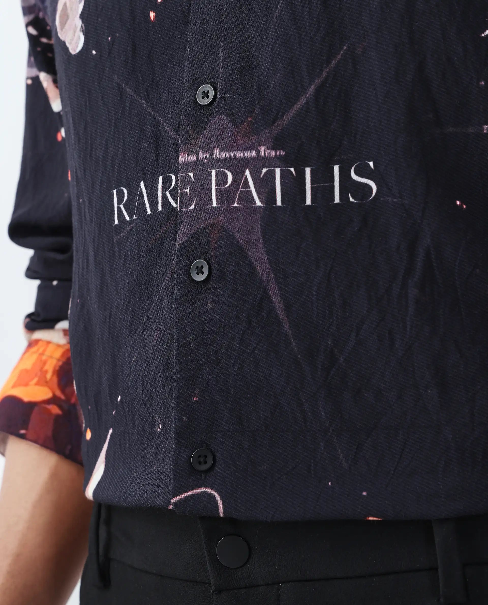 Rare Rabbit Men's Leko Black Viscose Art Deco Print Regular Fit Full Sleeve Collared Shirt