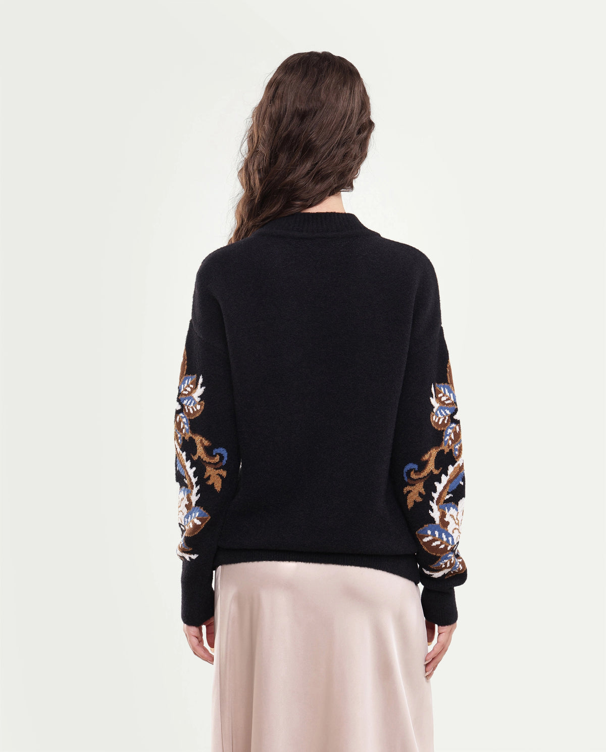 Rareism Women's Lepo Black Nylon Blend Pull-On Relaxed Fit Jacquard Sweater