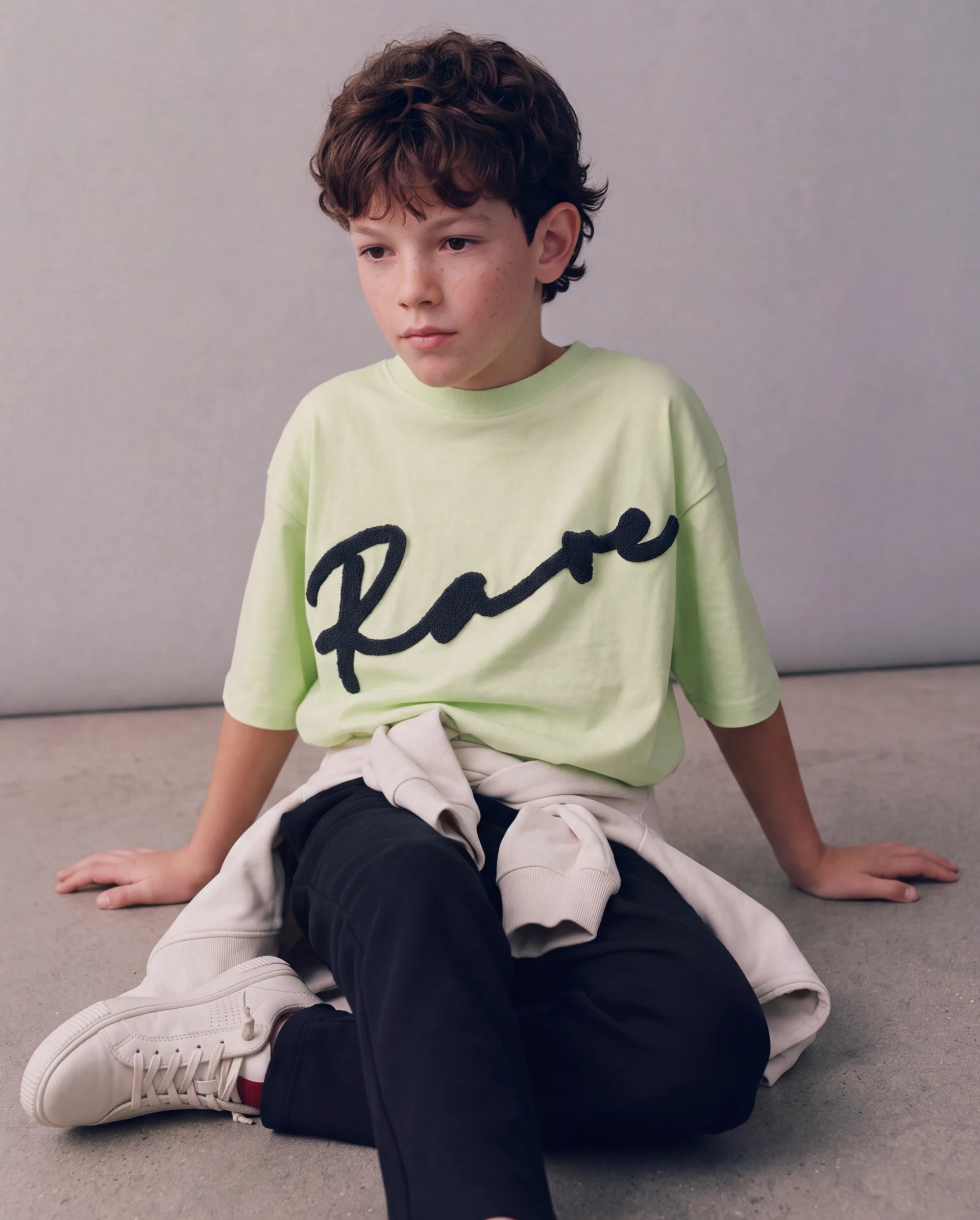Rare Ones Kids Leron Pastel Yellow Cotton Fabric Pull-On Closure Oversized Embroidered T-Shirt