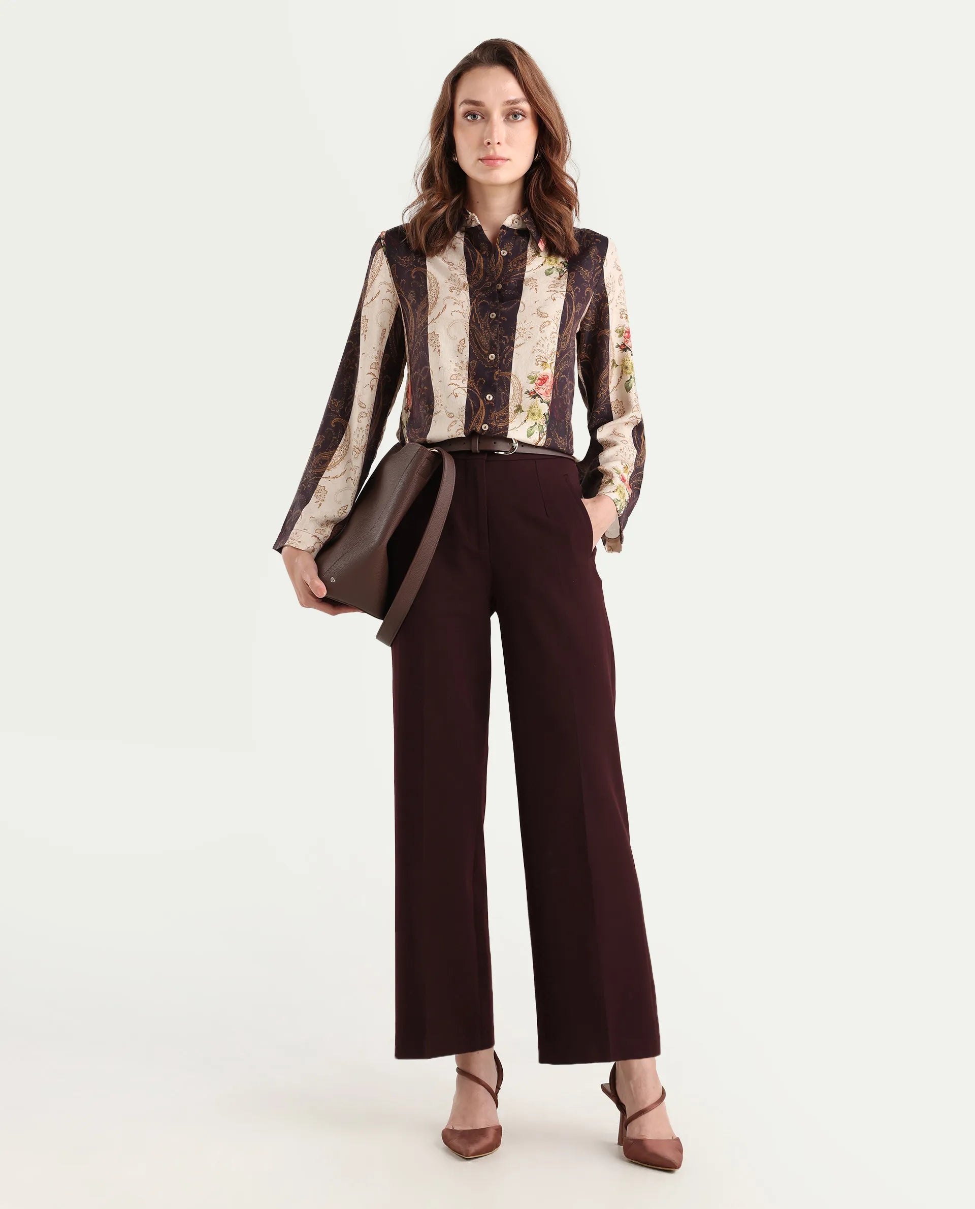 Rareism Women's Lesent Multi Viscose Blend Drop Collar Paisley Print Cuffed Sleeve Regular Fit Top