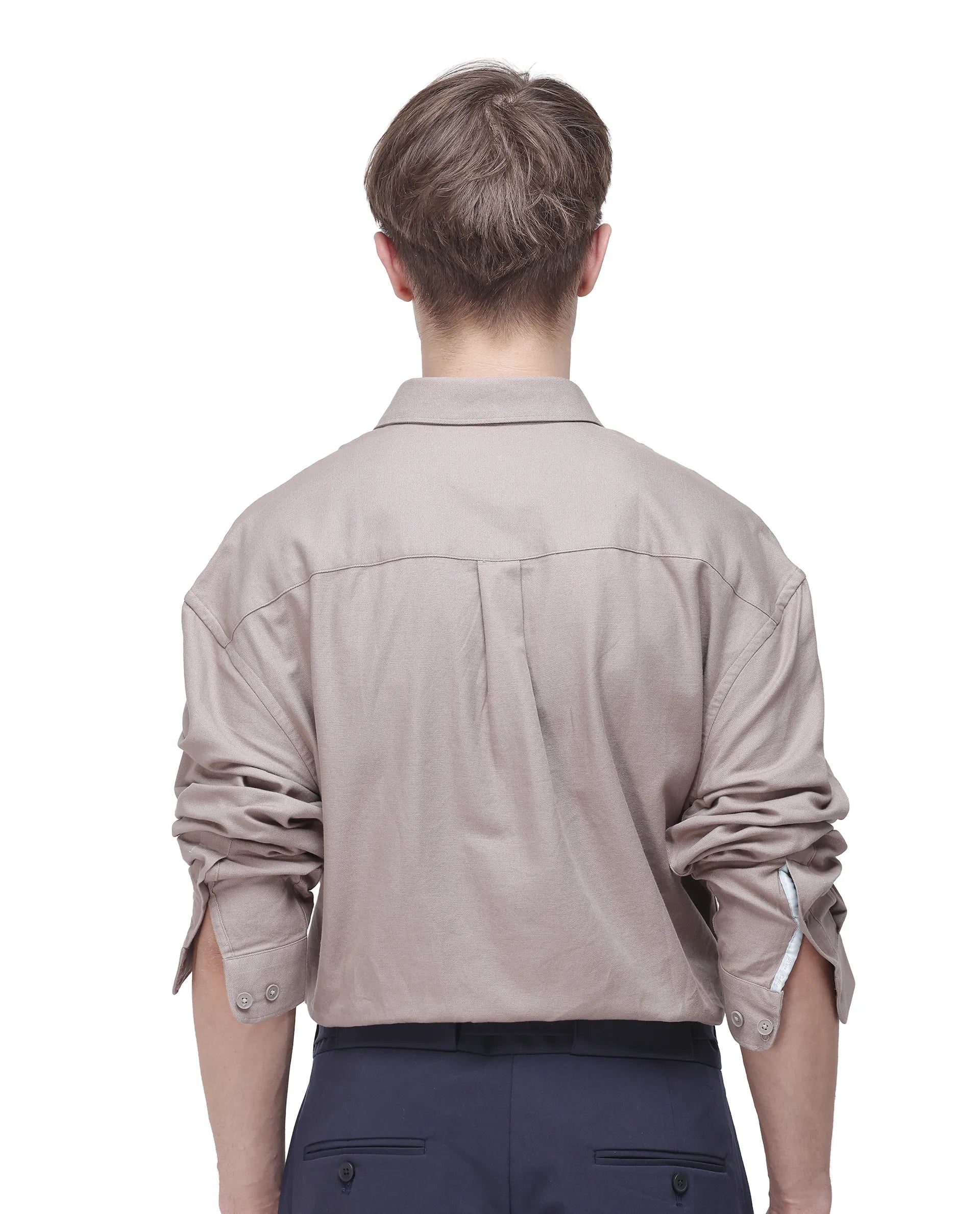 Rare Rabbit Men's Let Dark Beige Cotton Plain Boxy Fit Full Sleeve Collared Shirt