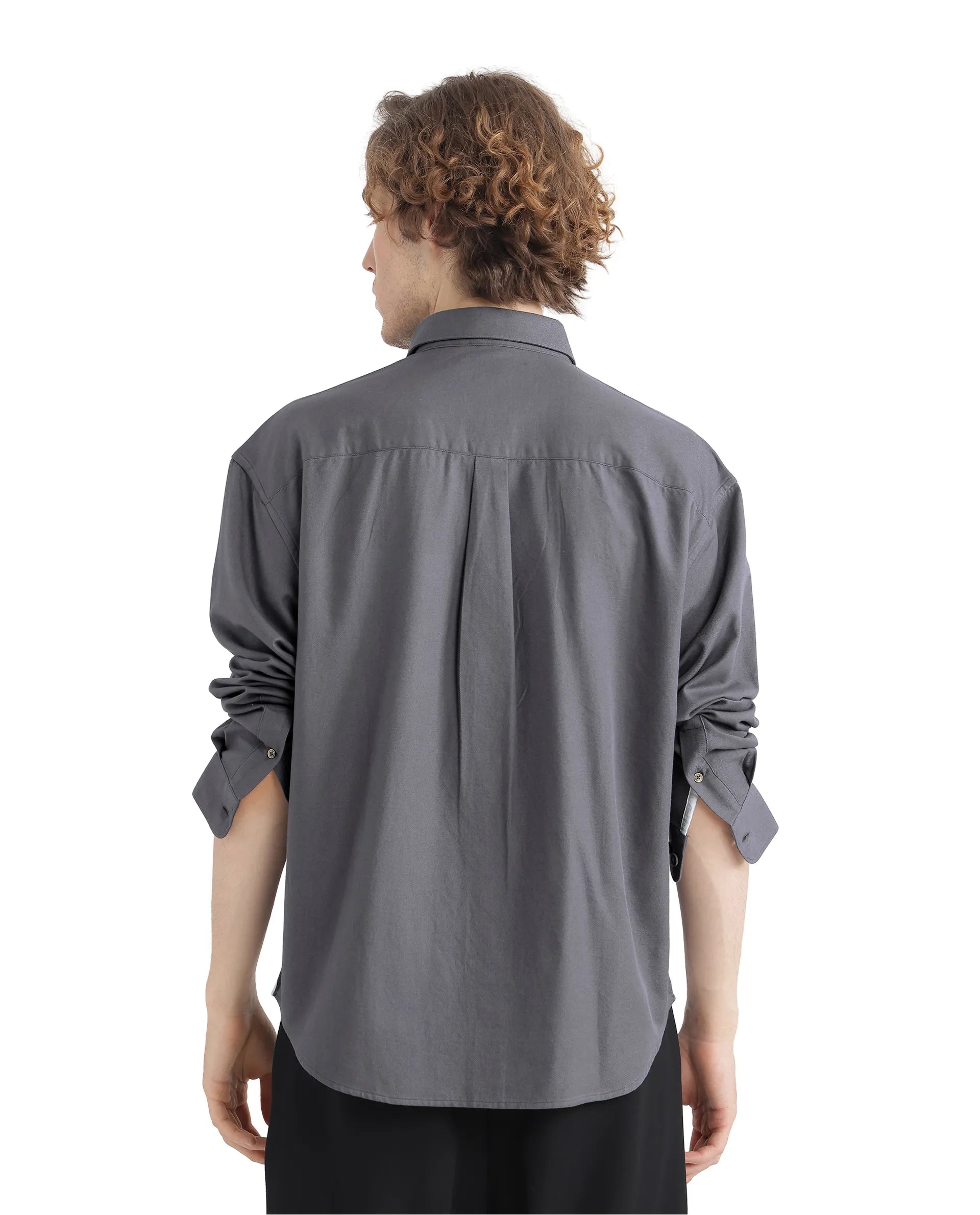 Rare Rabbit Men Let Dark Grey Cotton Fabric Full Sleeve Regular Collared Button Closure Boxy Fit Plain Shirt