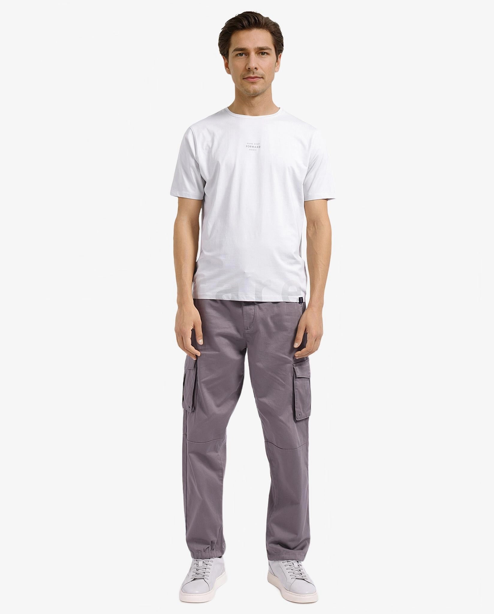 Rare Rabbit Men Let Dark Grey Cotton Lycra Fabric Short Sleeve Crew Neck Regular Fit Typography Print T-Shirt