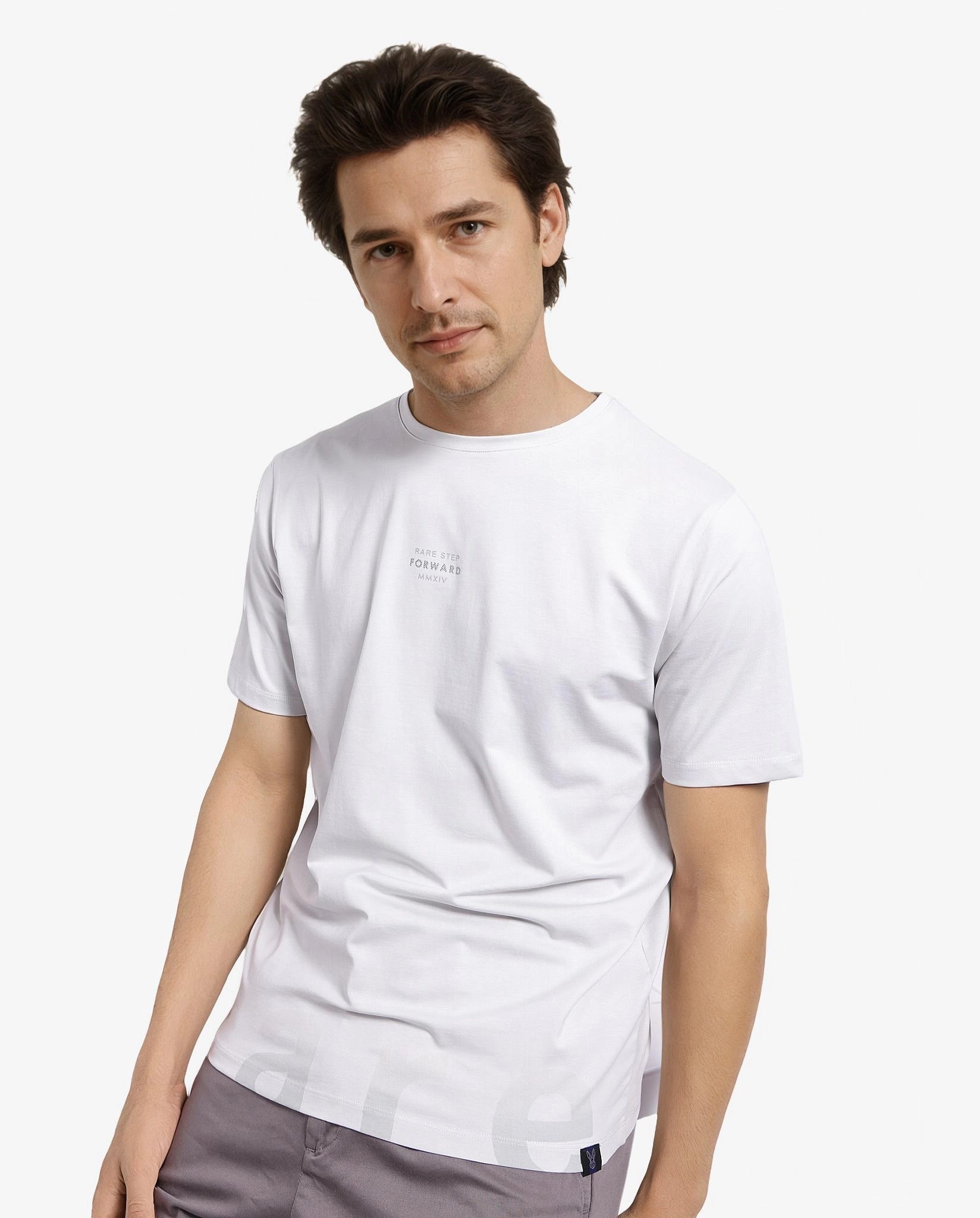 Rare Rabbit Men Let Dark Grey Cotton Lycra Fabric Short Sleeve Crew Neck Regular Fit Typography Print T-Shirt