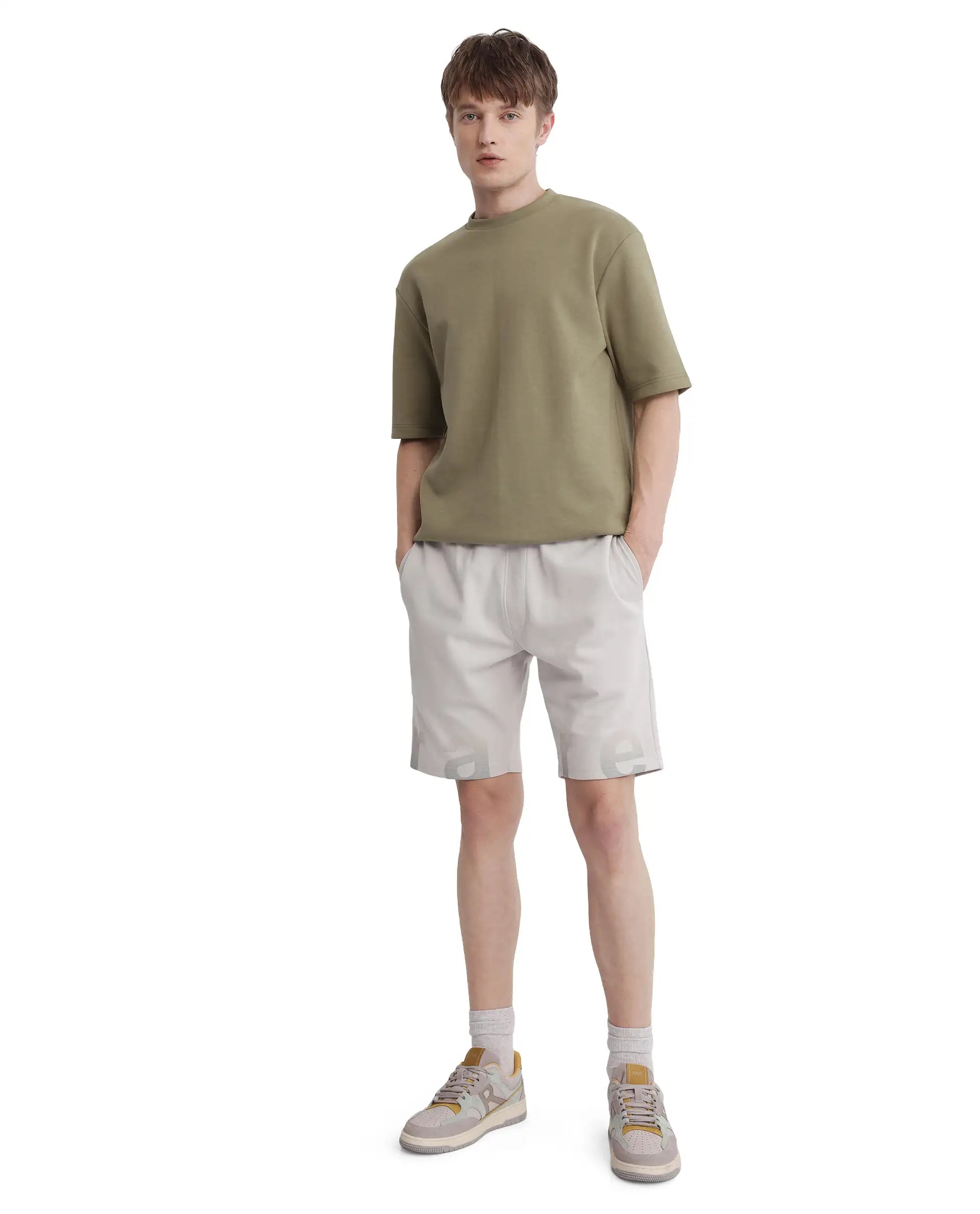 Rare Rabbit Men's Lets Dark Grey Cotton Drawstring Closure Typography Print Shorts