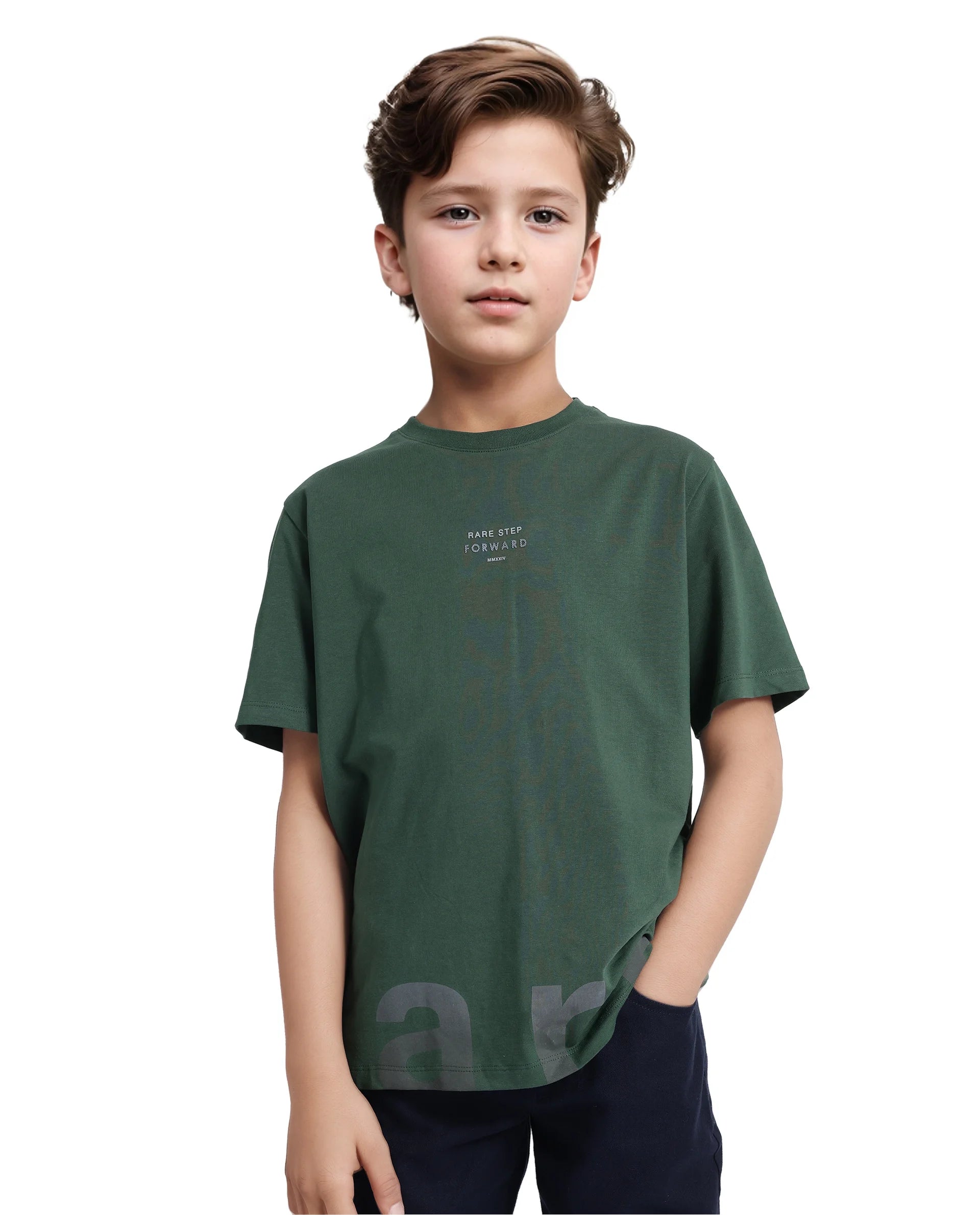 Rare Ones Kids Letz Green Cotton Short Sleeve Crew Neck Printed T-Shirt