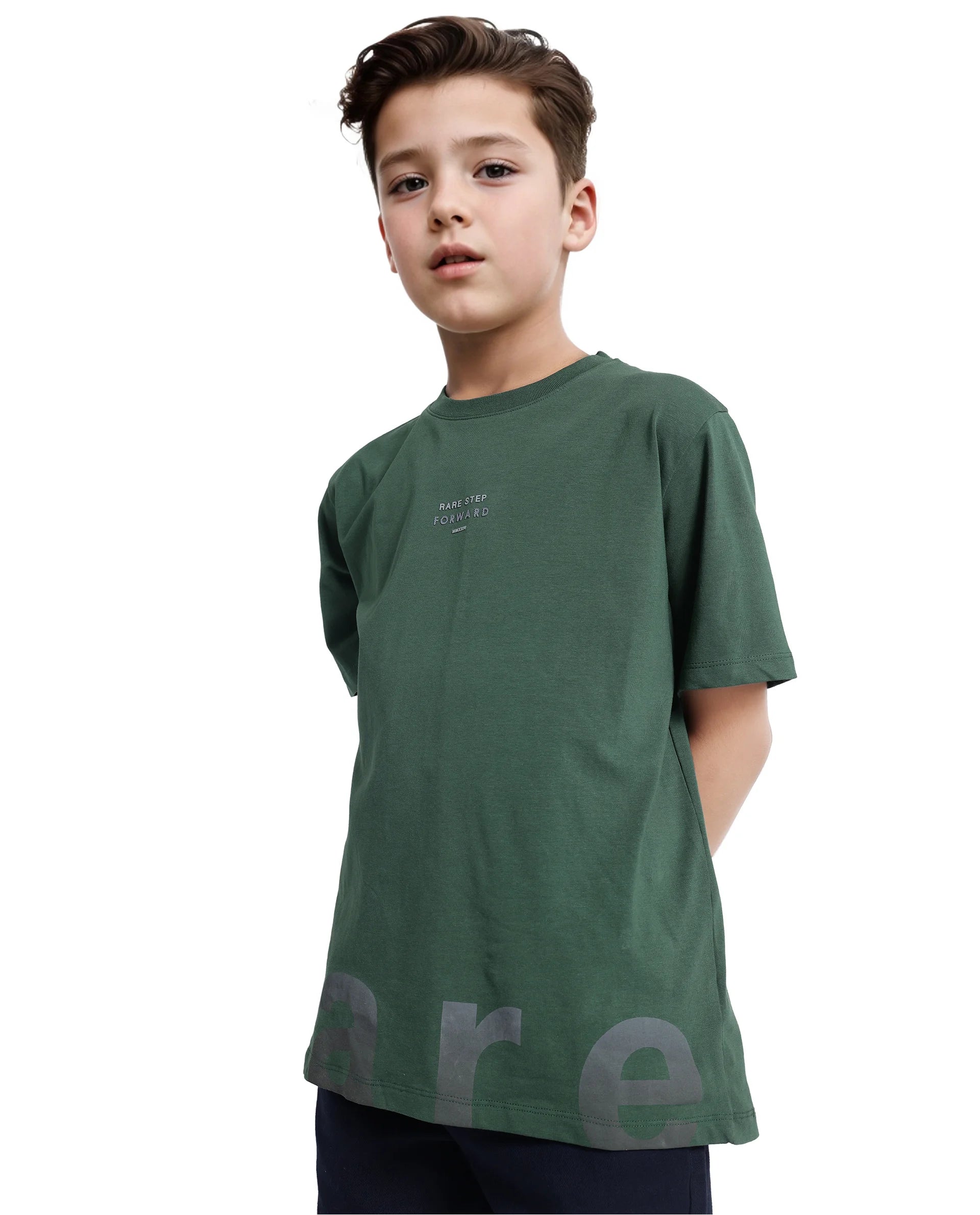 Rare Ones Kids Letz Green Cotton Short Sleeve Crew Neck Printed T-Shirt