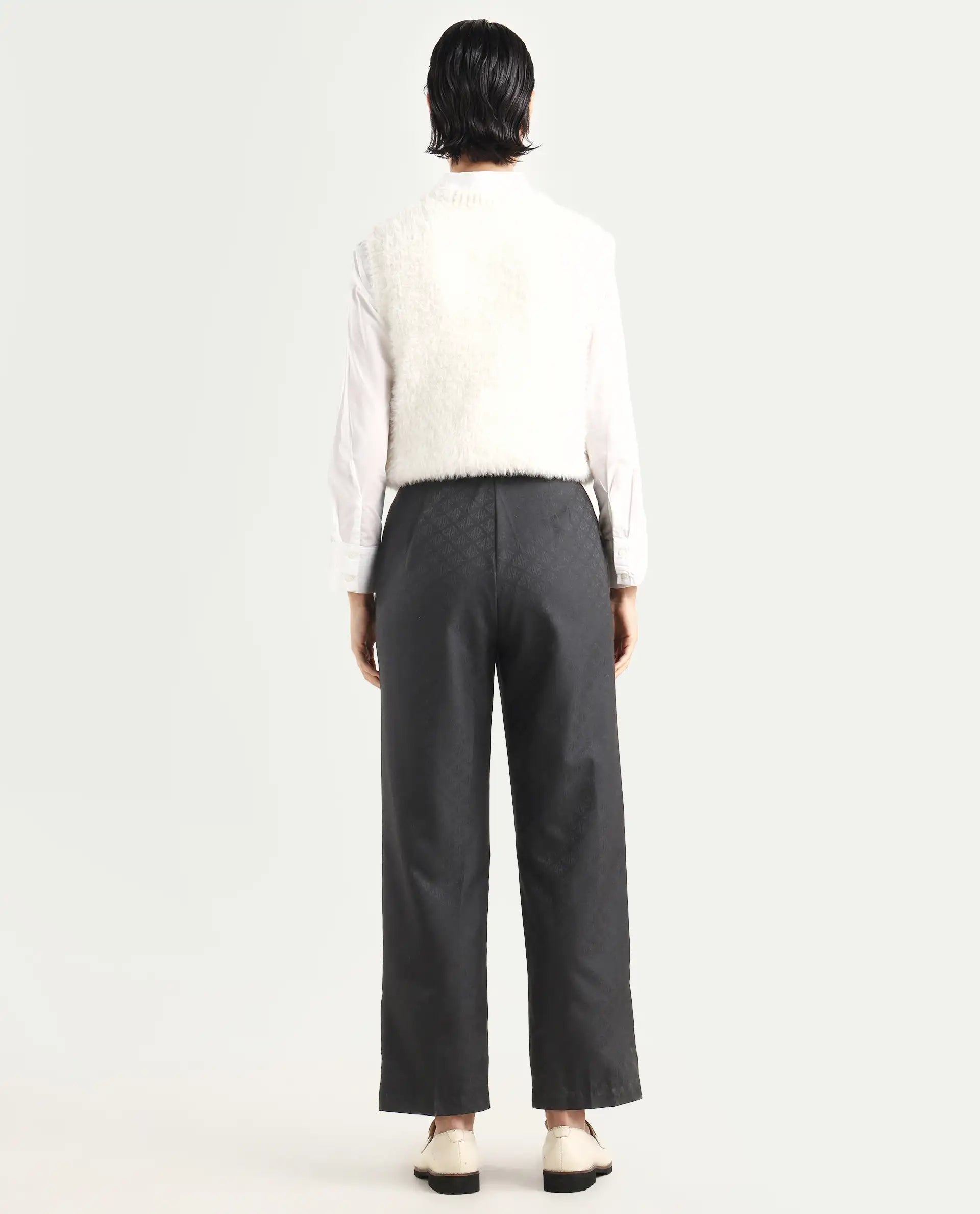 Rareism Women's Levels Black Polyester Plain Ankle Length Tapered Trouser