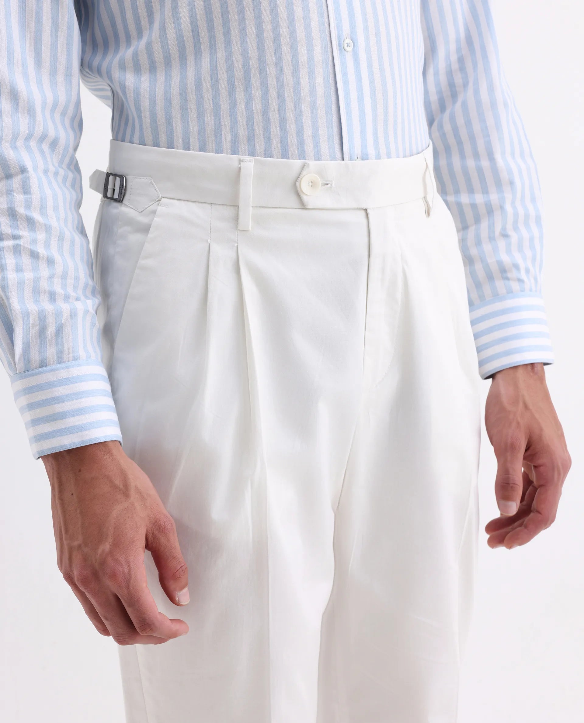 Rare Rabbit Men's Lewit Off White Cotton Plain Regular Fit Trouser
