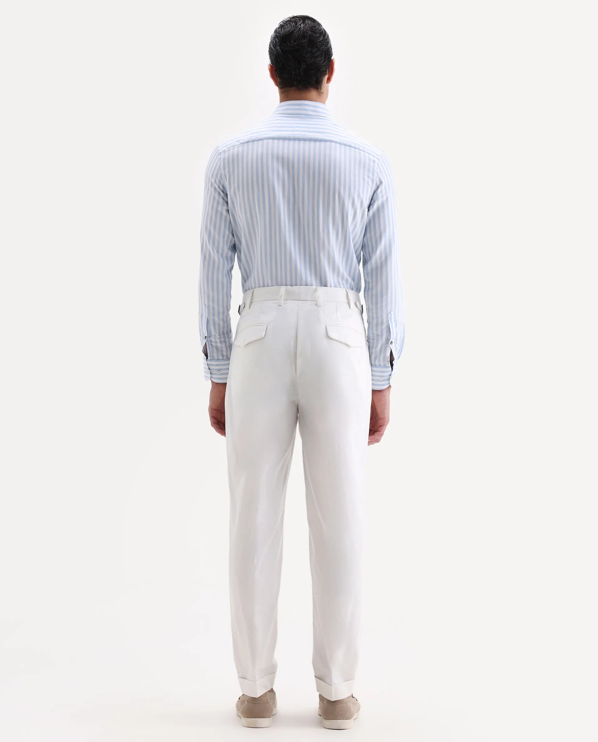 Rare Rabbit Men's Lewit Off White Cotton Plain Regular Fit Trouser