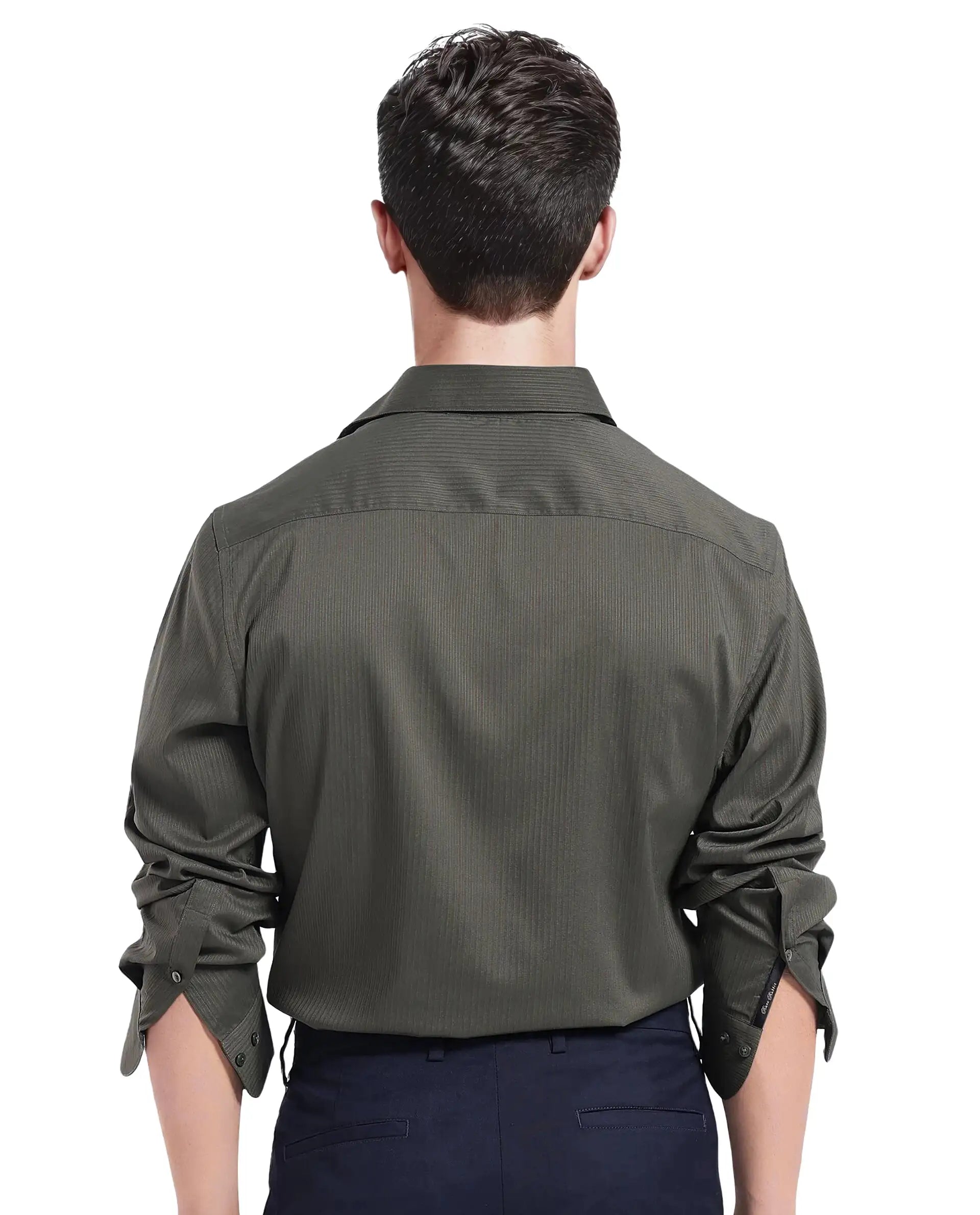 Rare Rabbit Men Lews Dark Olive Knitted Jacquard Fabric Full Sleeve Regular Fit Shirt