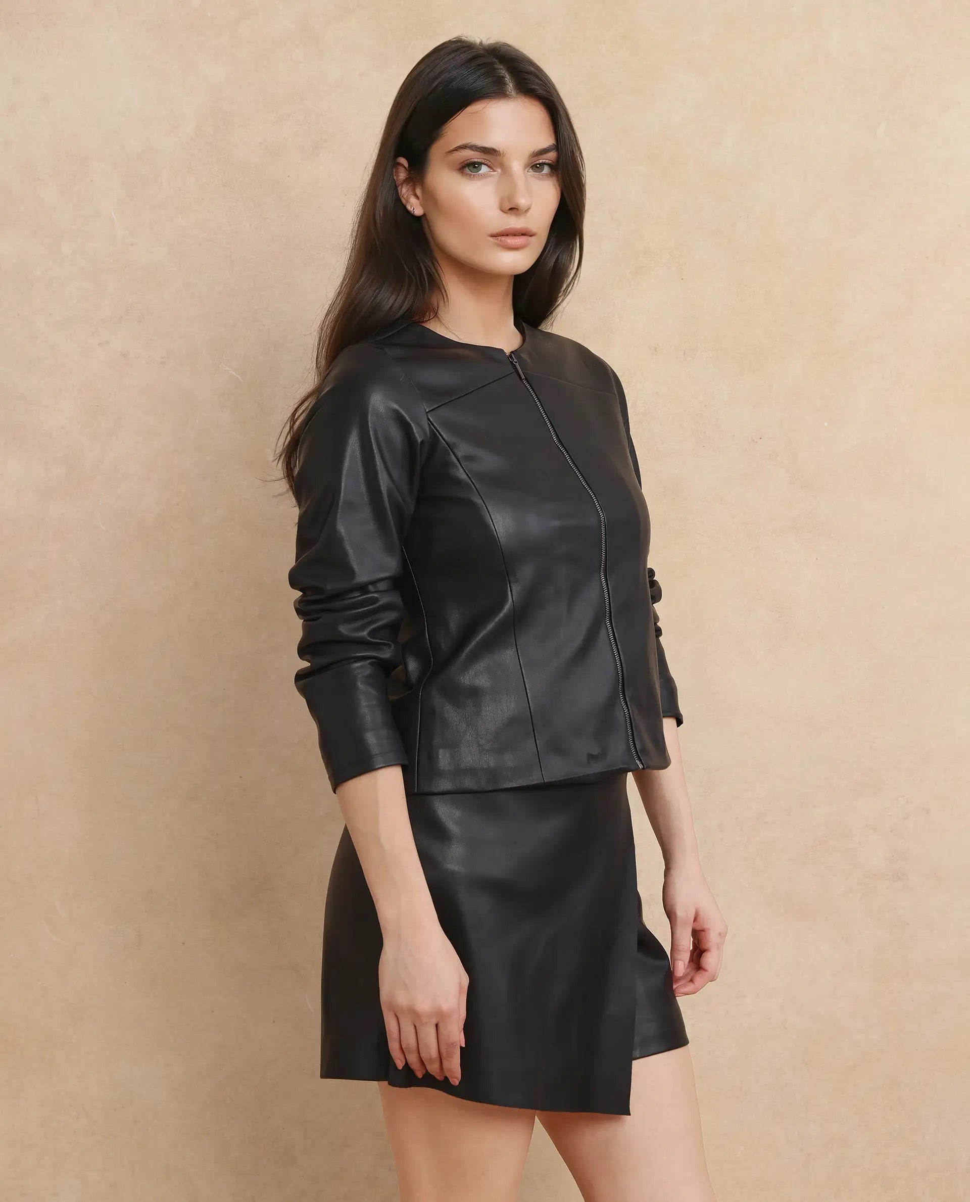 Rareism Women Liam Black Polyester Fabric Short Sleeve Plain Jacket