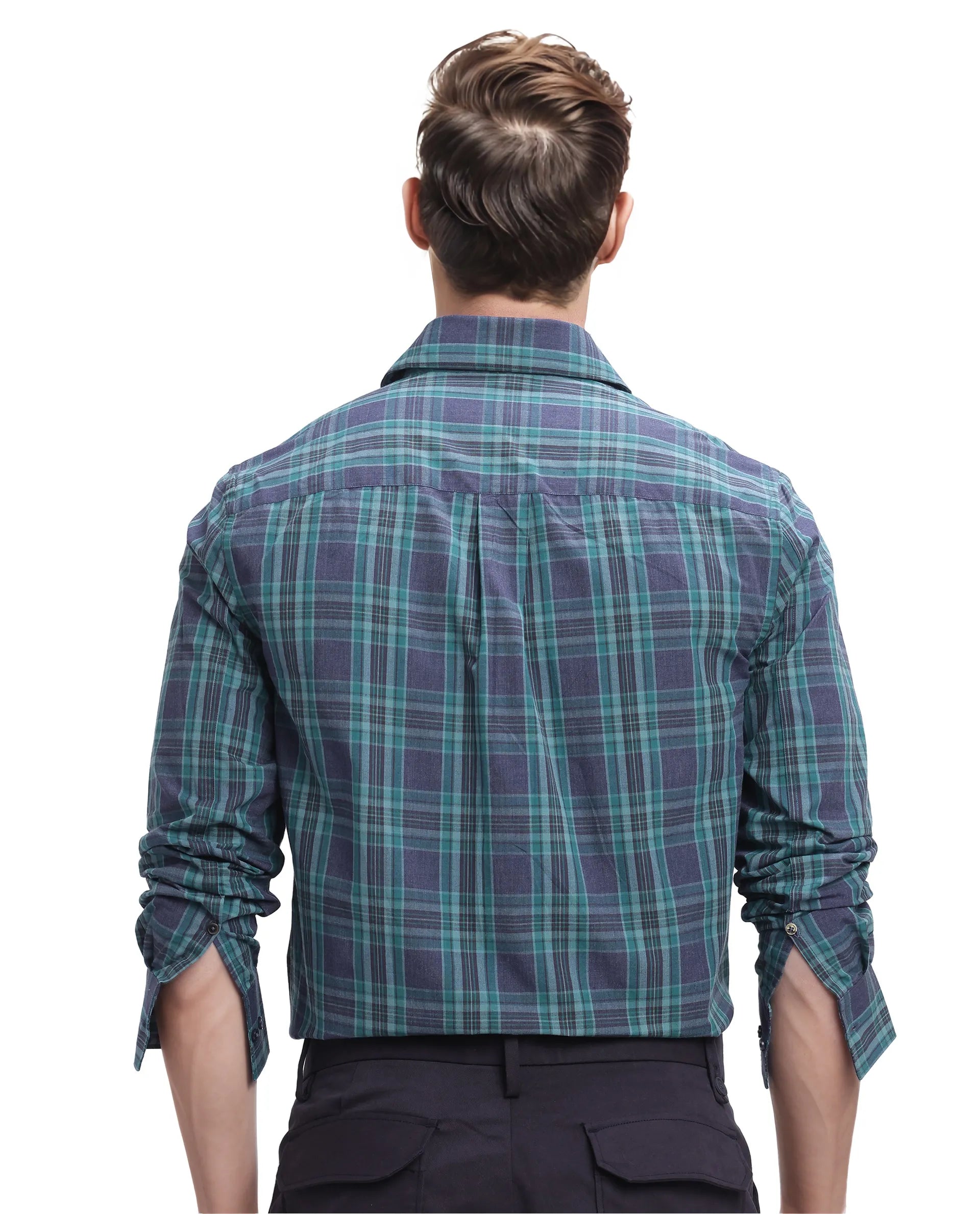 Rare Rabbit Men's Libya Turq Cotton Fabric Full Sleeve Regular Collar Checks Shirt