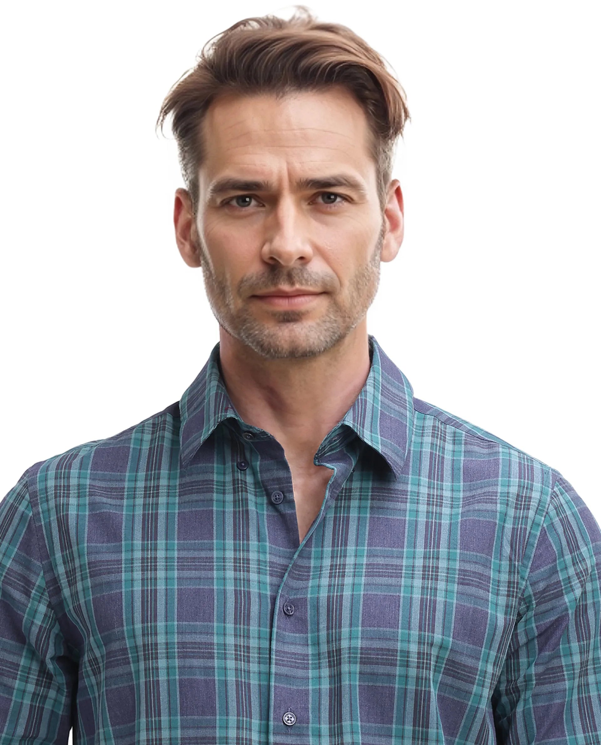 Rare Rabbit Men's Libya Turq Cotton Fabric Full Sleeve Regular Collar Checks Shirt