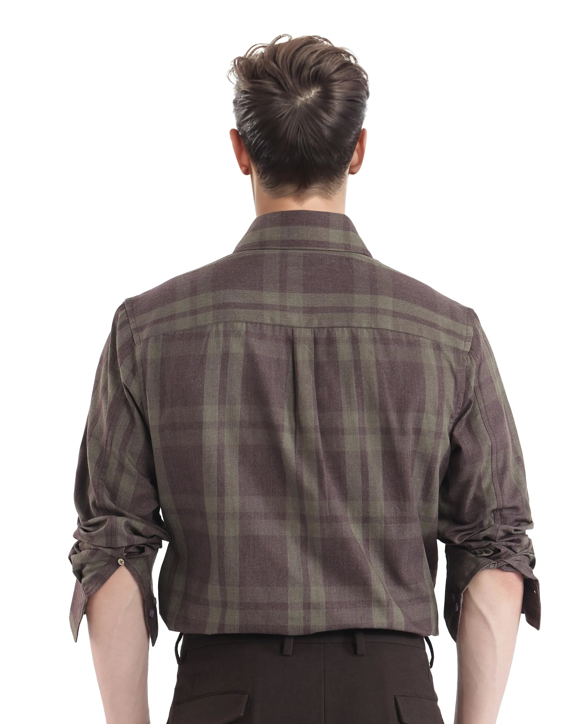 Rare Rabbit Men's Licot Dark Olive Cotton Fabric Regular Fit Checks Shirt