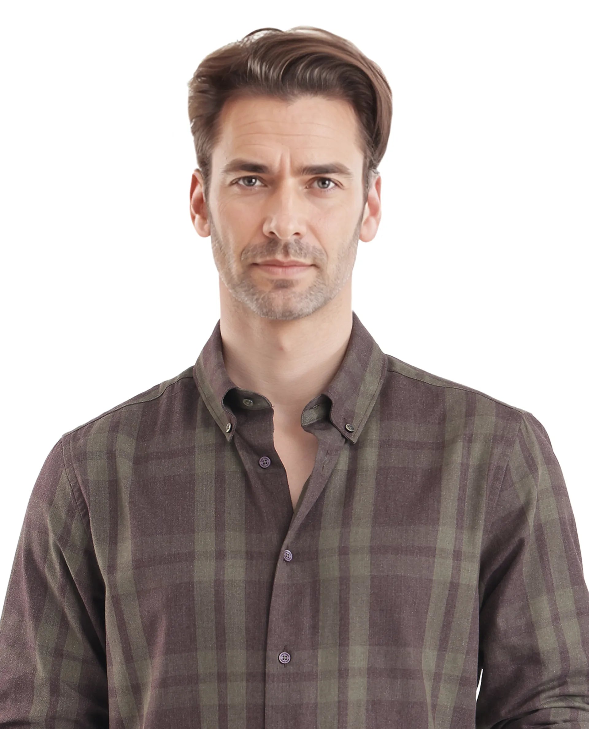 Rare Rabbit Men's Licot Dark Olive Cotton Fabric Regular Fit Checks Shirt