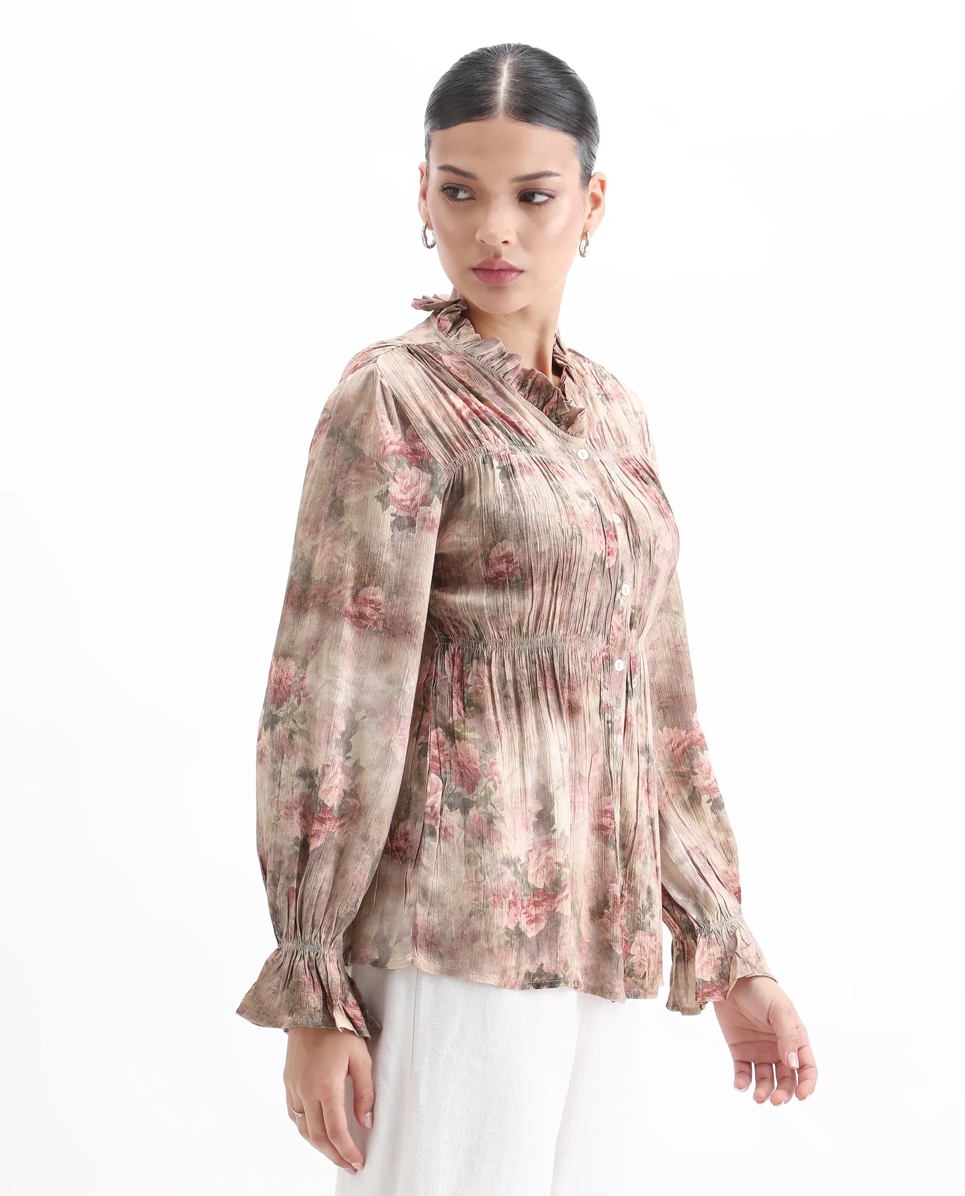 Rareism Women's Lihgf Multi Rayon Sweetheart Neck Floral Print Relaxed Fit Top