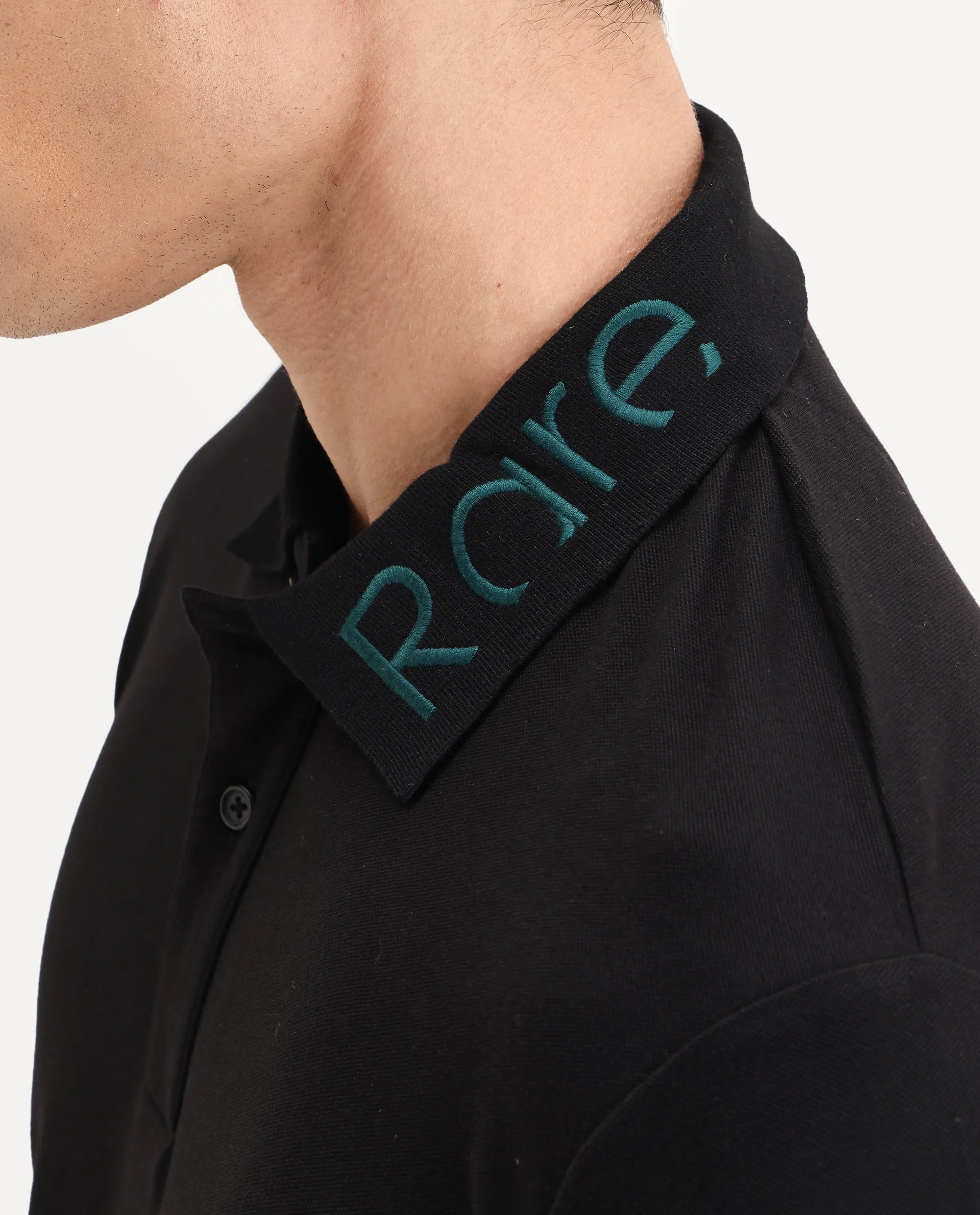 Rare Rabbit Men's Limo Black Cotton Embroidered Regular Fit Full Sleeve Collared Shirt