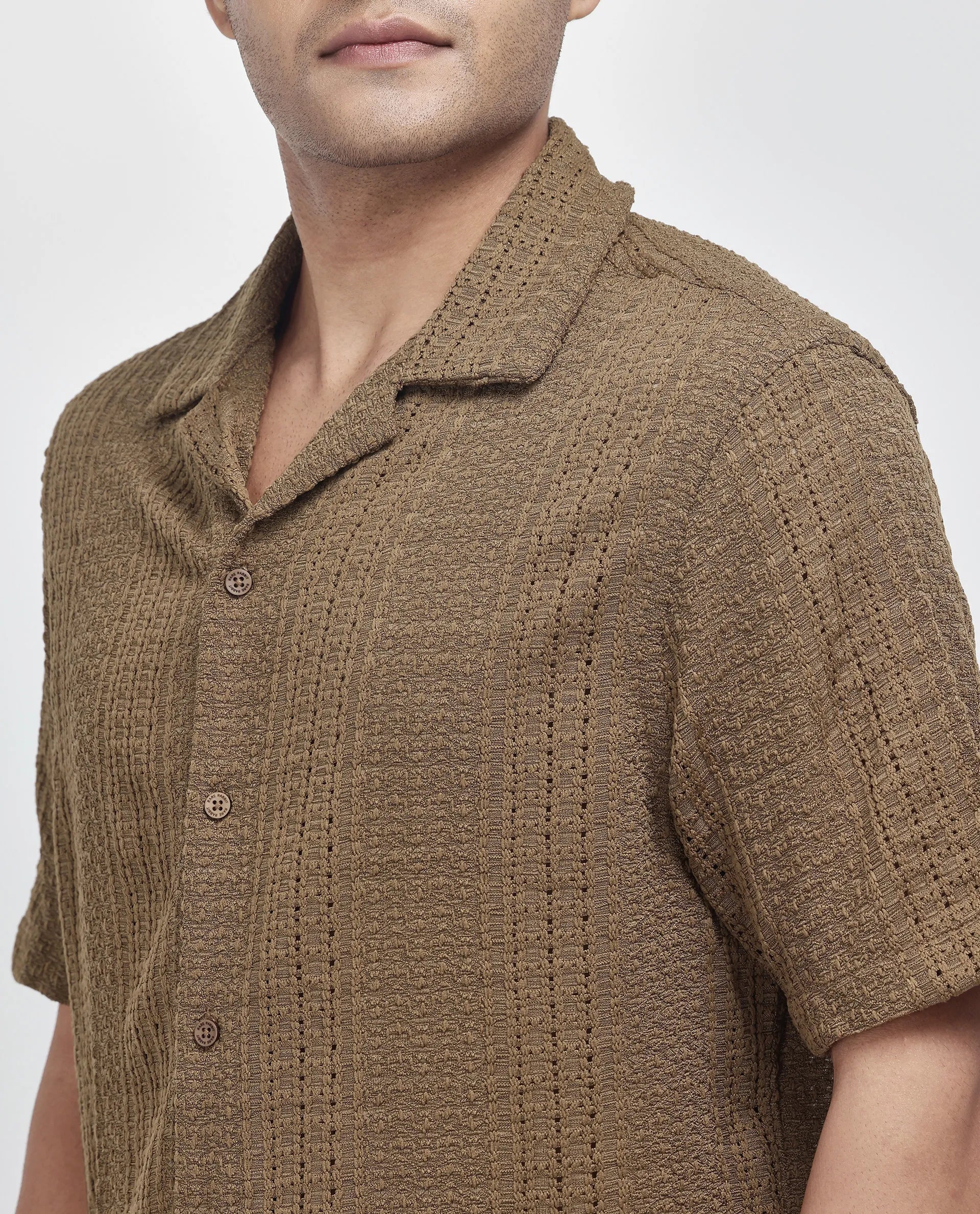 Rare Rabbit Men's Limo Brown Cotton Fabric Full Sleeve Collared Neck Button Closure Printed Shirt