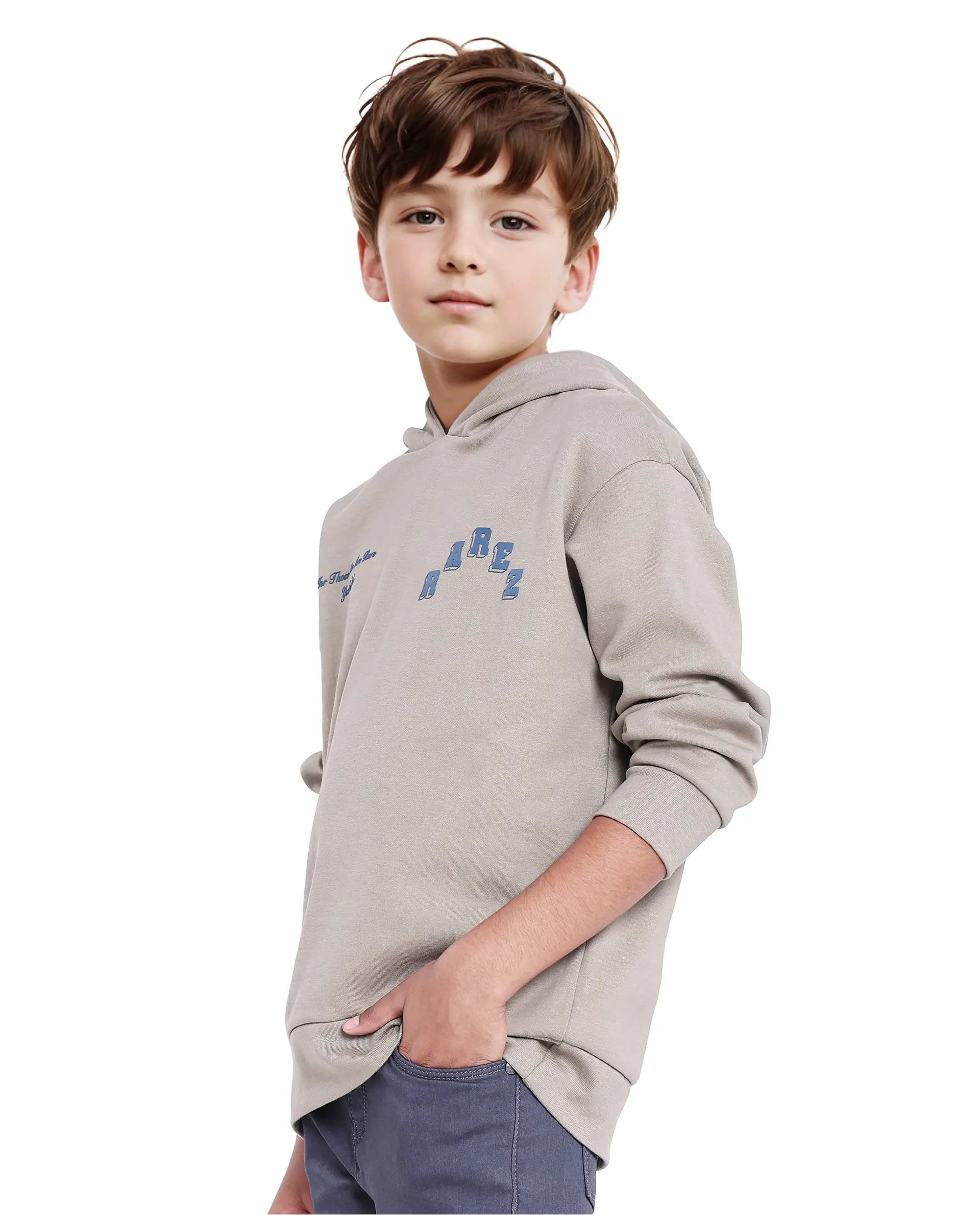 Rare Ones Kids Linden Olive Cotton Poly Full Sleeve Hd Print And Towel Embroidered Sweatshirt