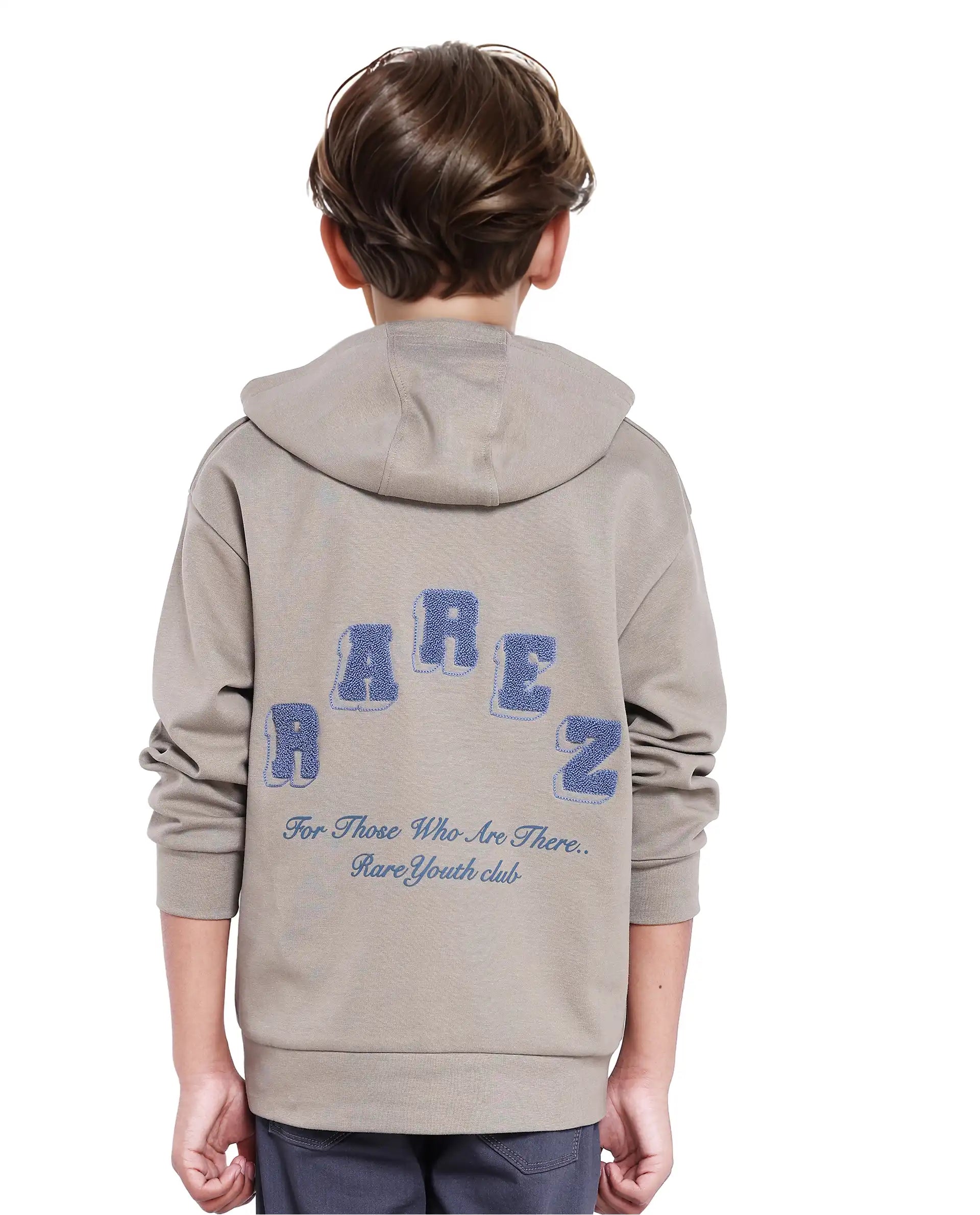 Rare Ones Kids Linden Olive Cotton Poly Full Sleeve Hd Print And Towel Embroidered Sweatshirt