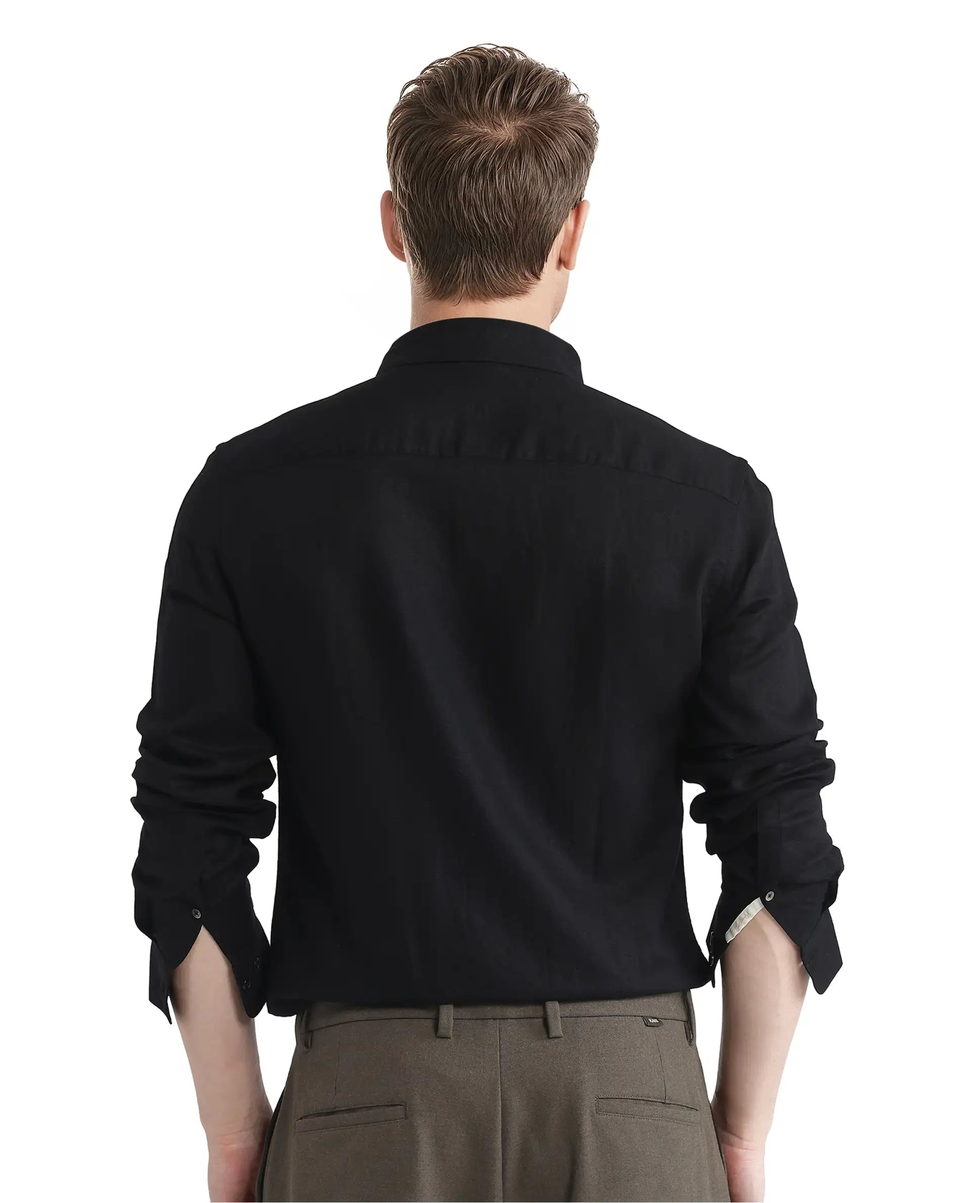 Rare Rabbit Men Linex Ls-25 Black Linen Lyocell Fabric Full Sleeve Regular Collared Button Closure Regular Fit Plain Shirt