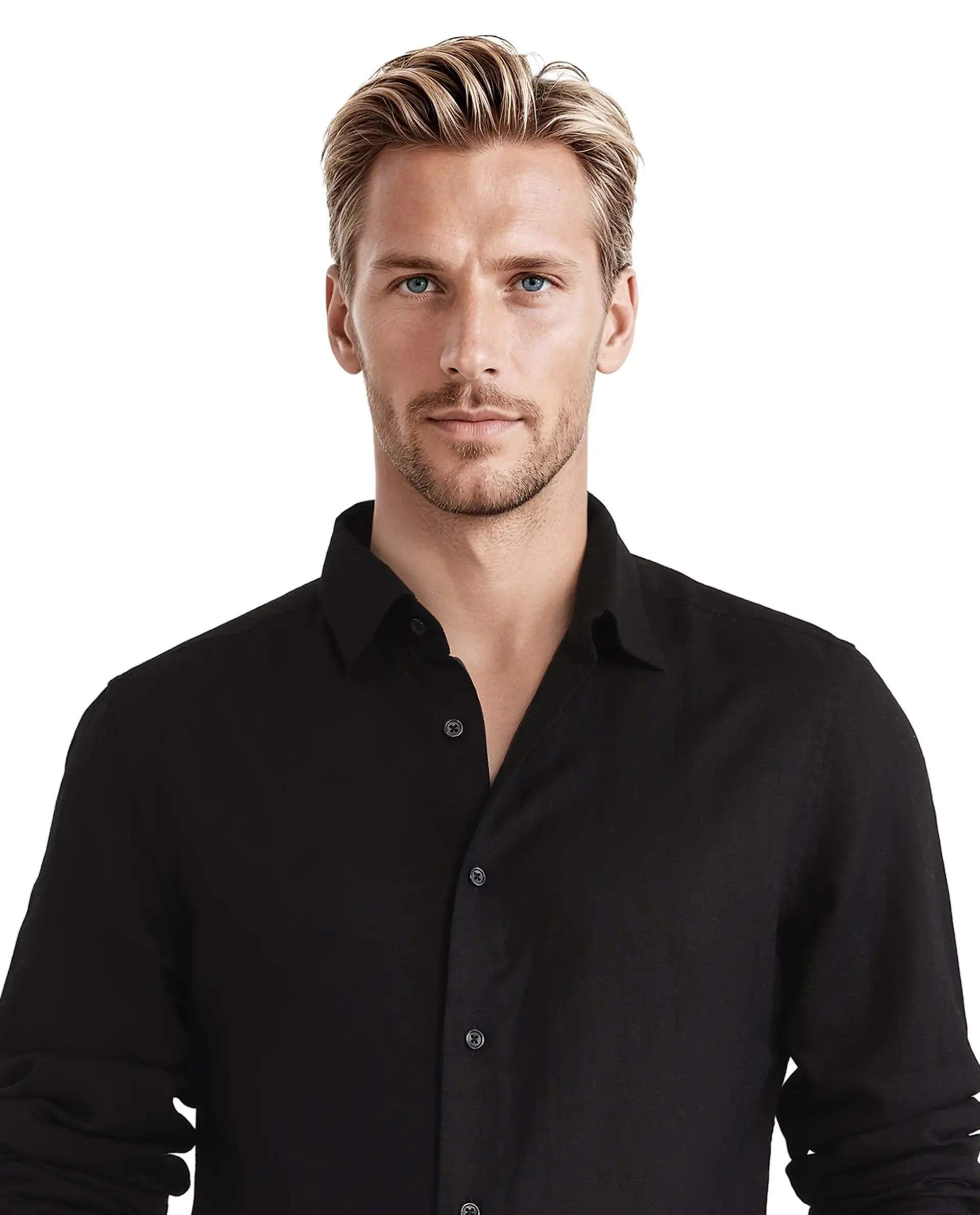 Rare Rabbit Men Linex Ls-25 Black Linen Lyocell Fabric Full Sleeve Regular Collared Button Closure Regular Fit Plain Shirt