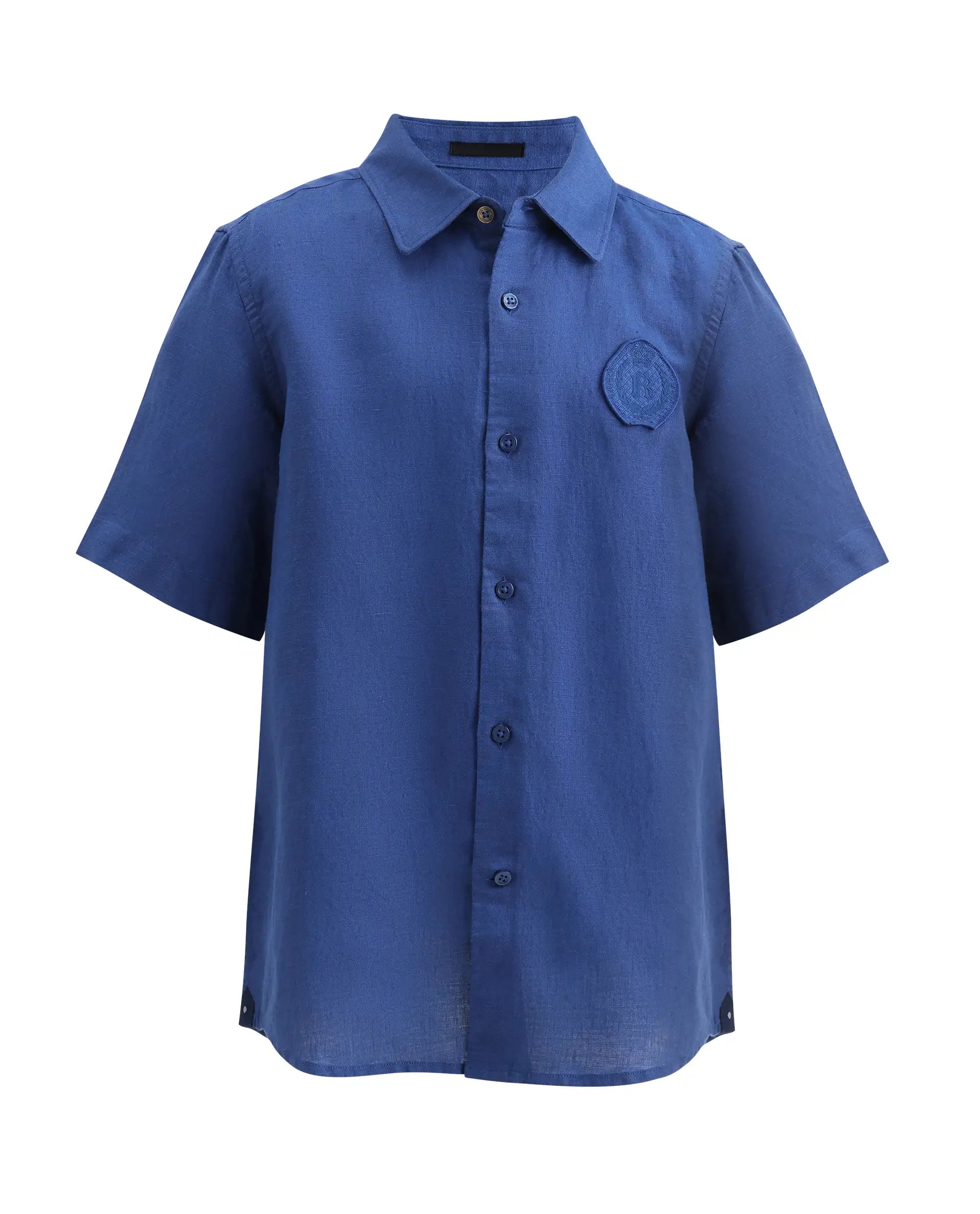 Rare Ones Kids Lino-Hs Blue Linen Blend Button Closure Regular Fit Shirt