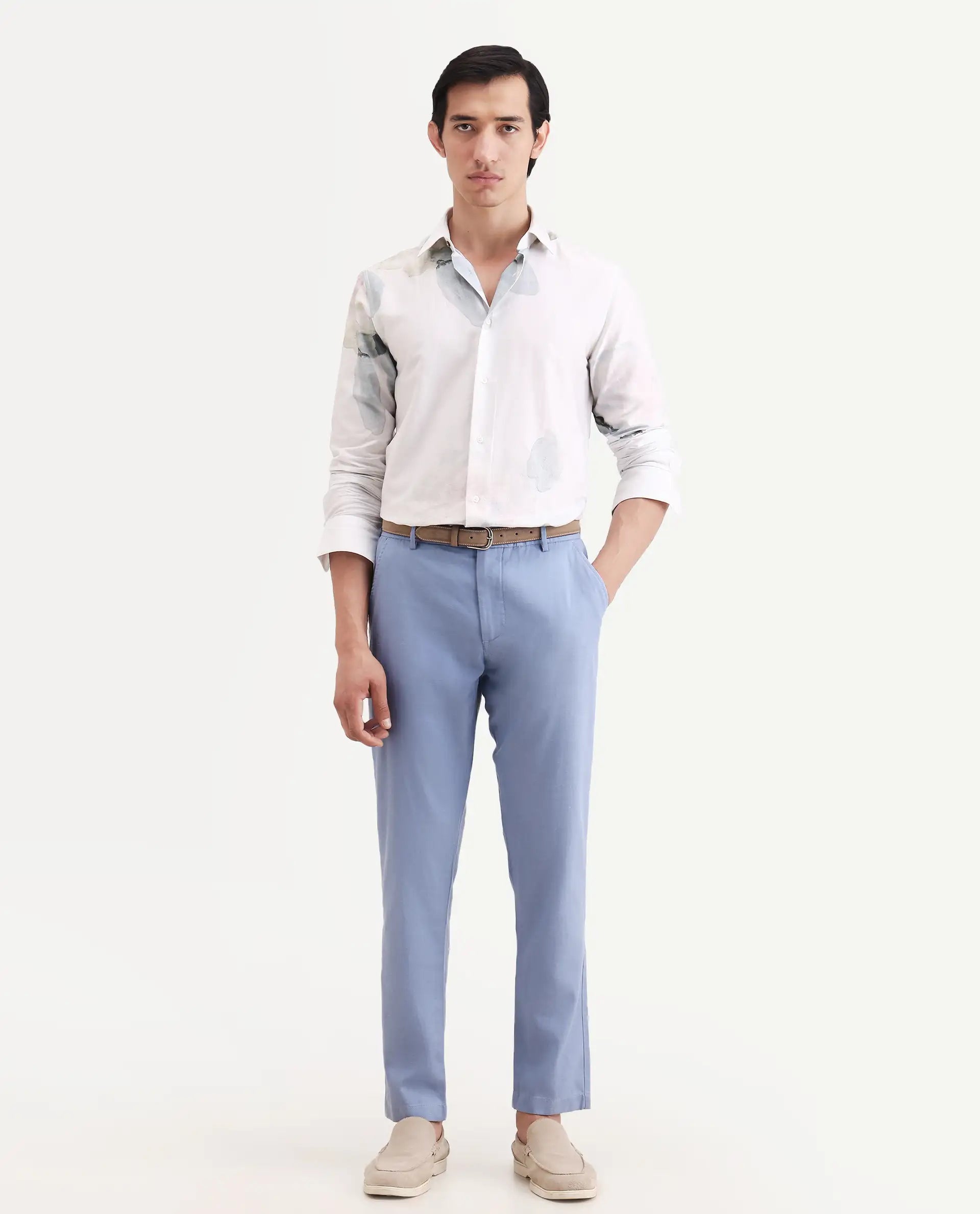 Rare Rabbit Men's Linol-T Light Blue Linen Blend Fabric Regular Fit Drawstring Plain Trouser