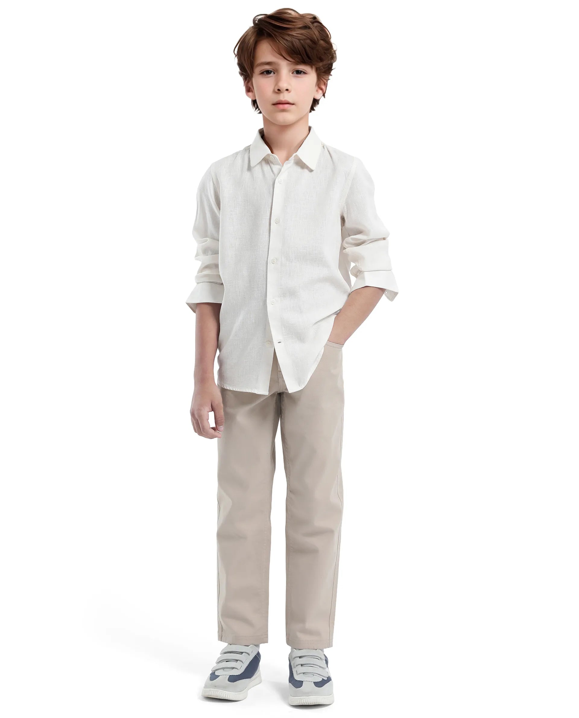 Rare Ones Kids Lino Off White Linen Full Sleeve Button Solid Regular Fit Shirt