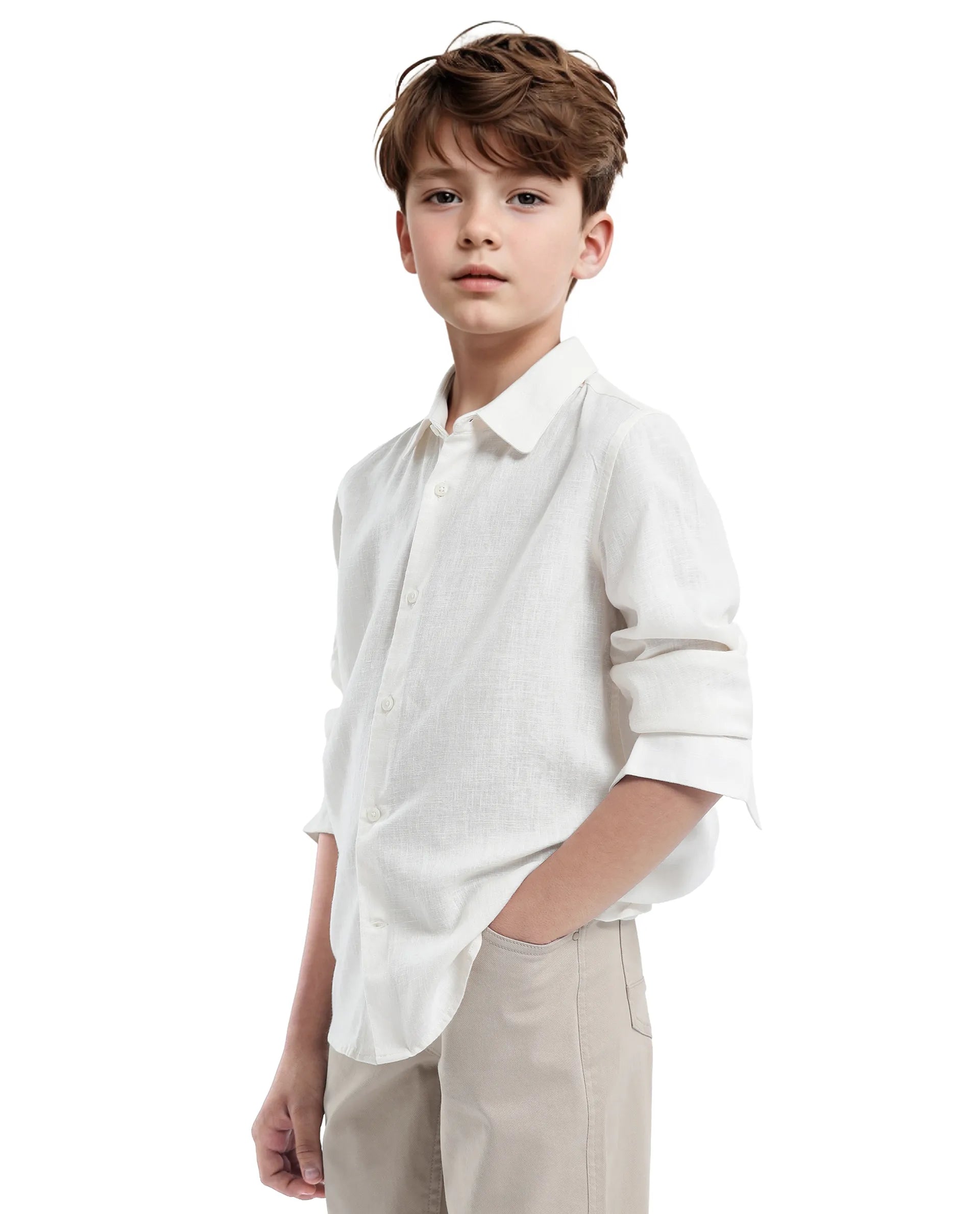 Rare Ones Kids Lino Off White Linen Full Sleeve Button Solid Regular Fit Shirt