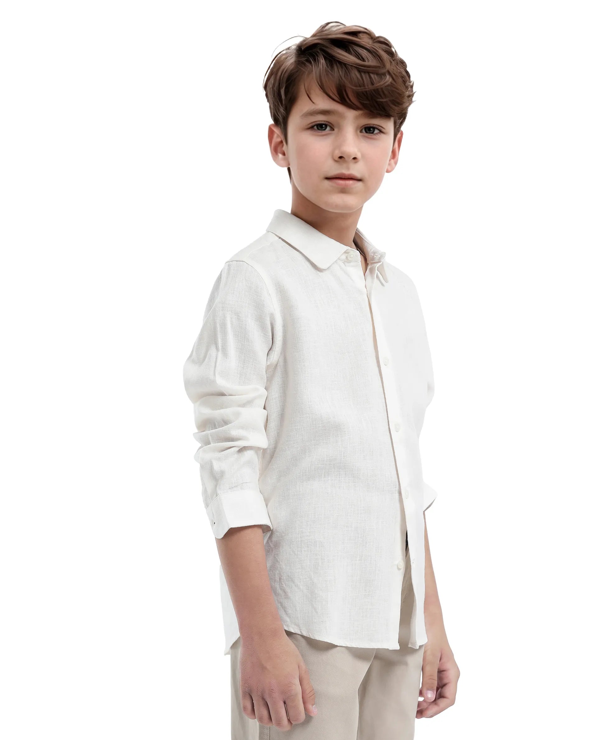 Rare Ones Kids Lino Off White Linen Full Sleeve Button Solid Regular Fit Shirt