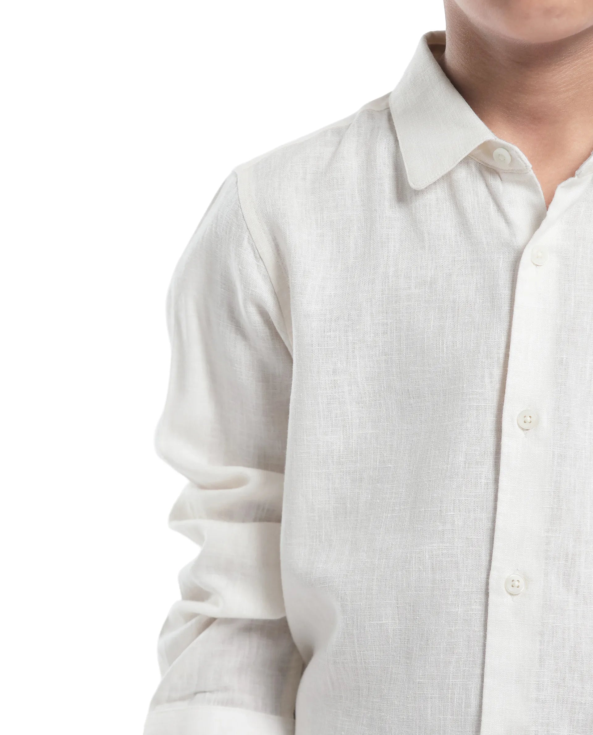 Rare Ones Kids Lino Off White Linen Full Sleeve Button Solid Regular Fit Shirt