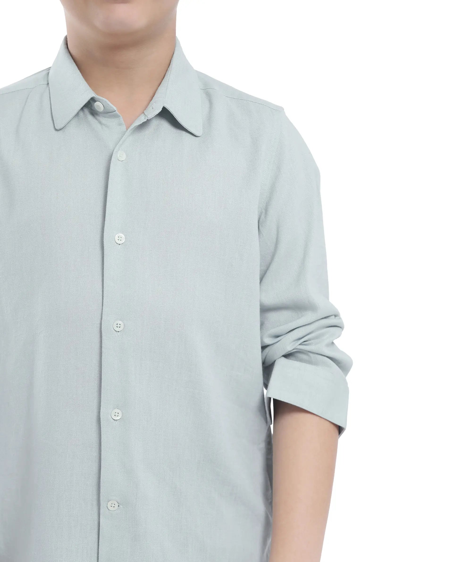 Rare Ones Kids Lino Pastel Turq Linen Full Sleeve Button Solid Regular Fit Shirt
