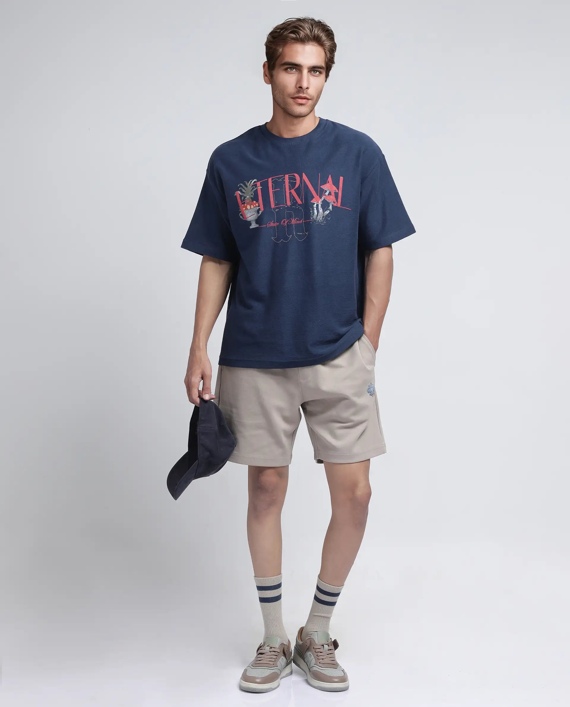 Rare Rabbit Men Linor Beige Cotton Elastane Fabric Relaxed Fit Plain Shorts