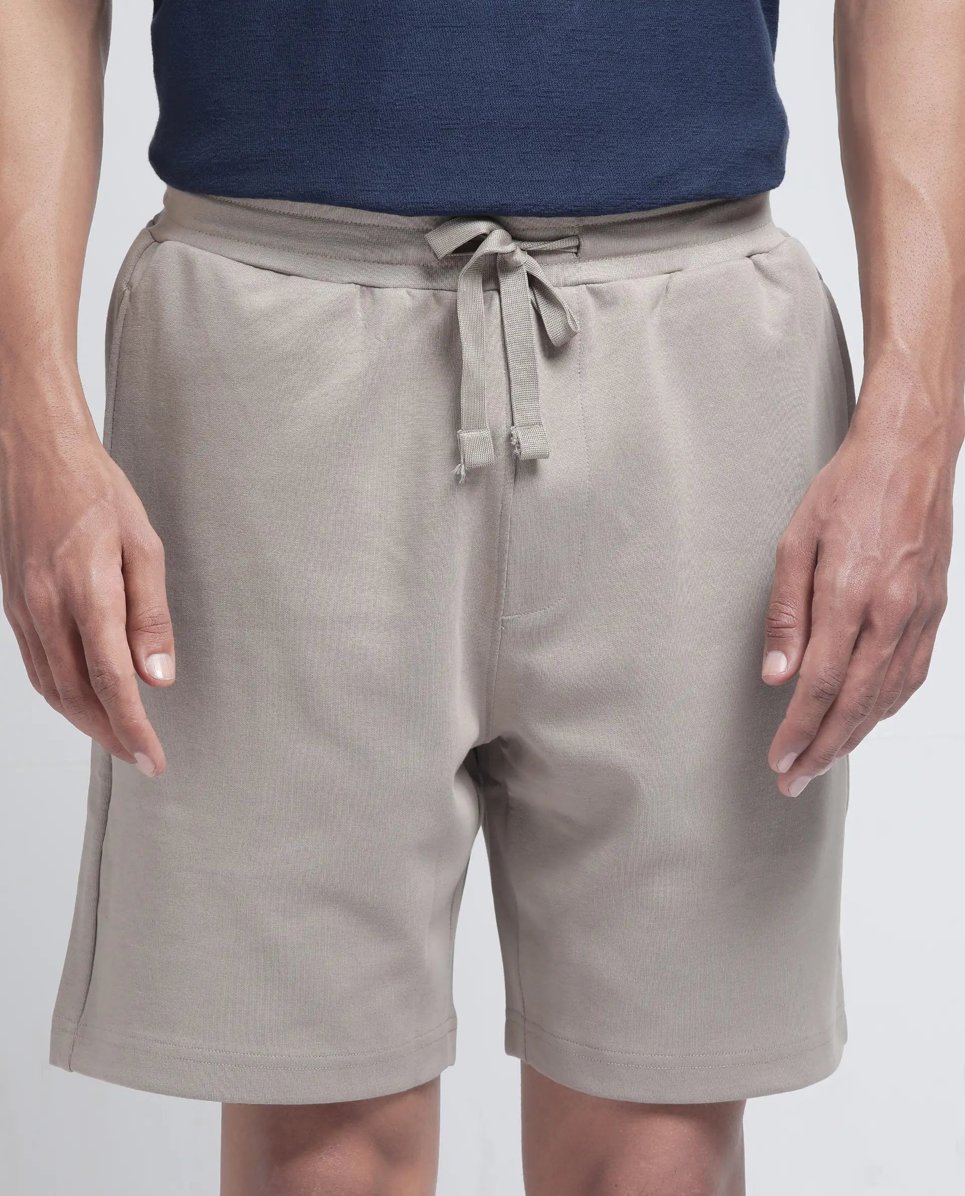 Rare Rabbit Men Linor Beige Cotton Elastane Fabric Relaxed Fit Plain Shorts