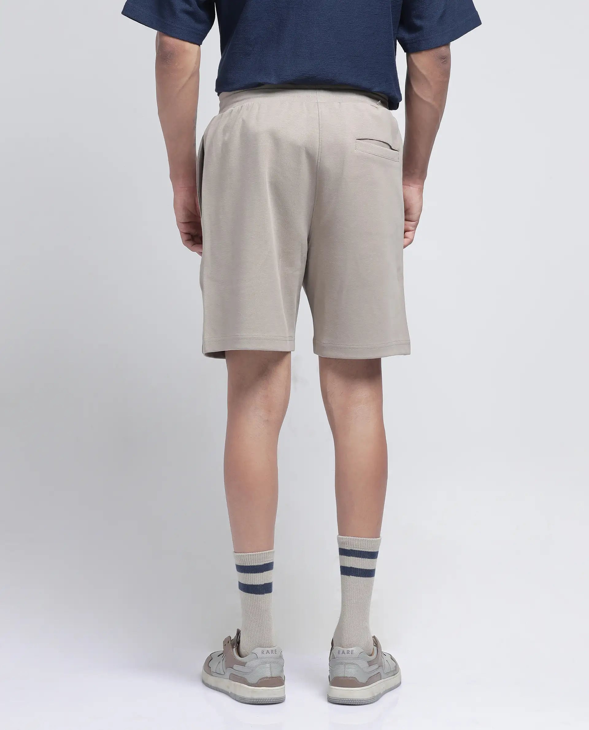 Rare Rabbit Men Linor Beige Cotton Elastane Fabric Relaxed Fit Plain Shorts