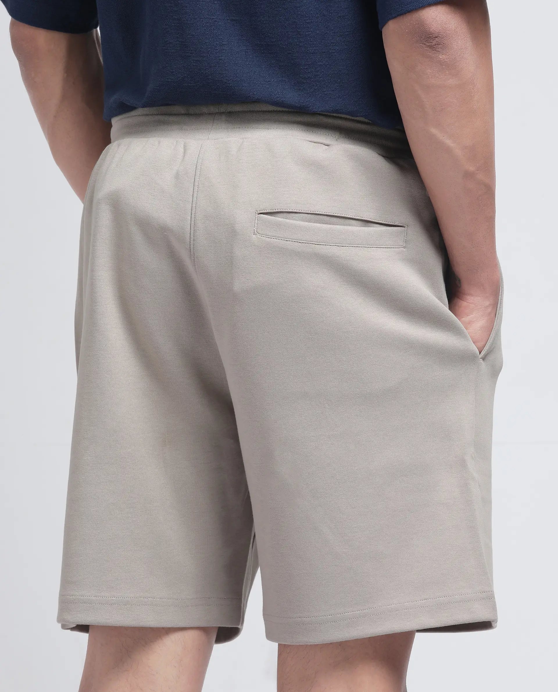 Rare Rabbit Men Linor Beige Cotton Elastane Fabric Relaxed Fit Plain Shorts
