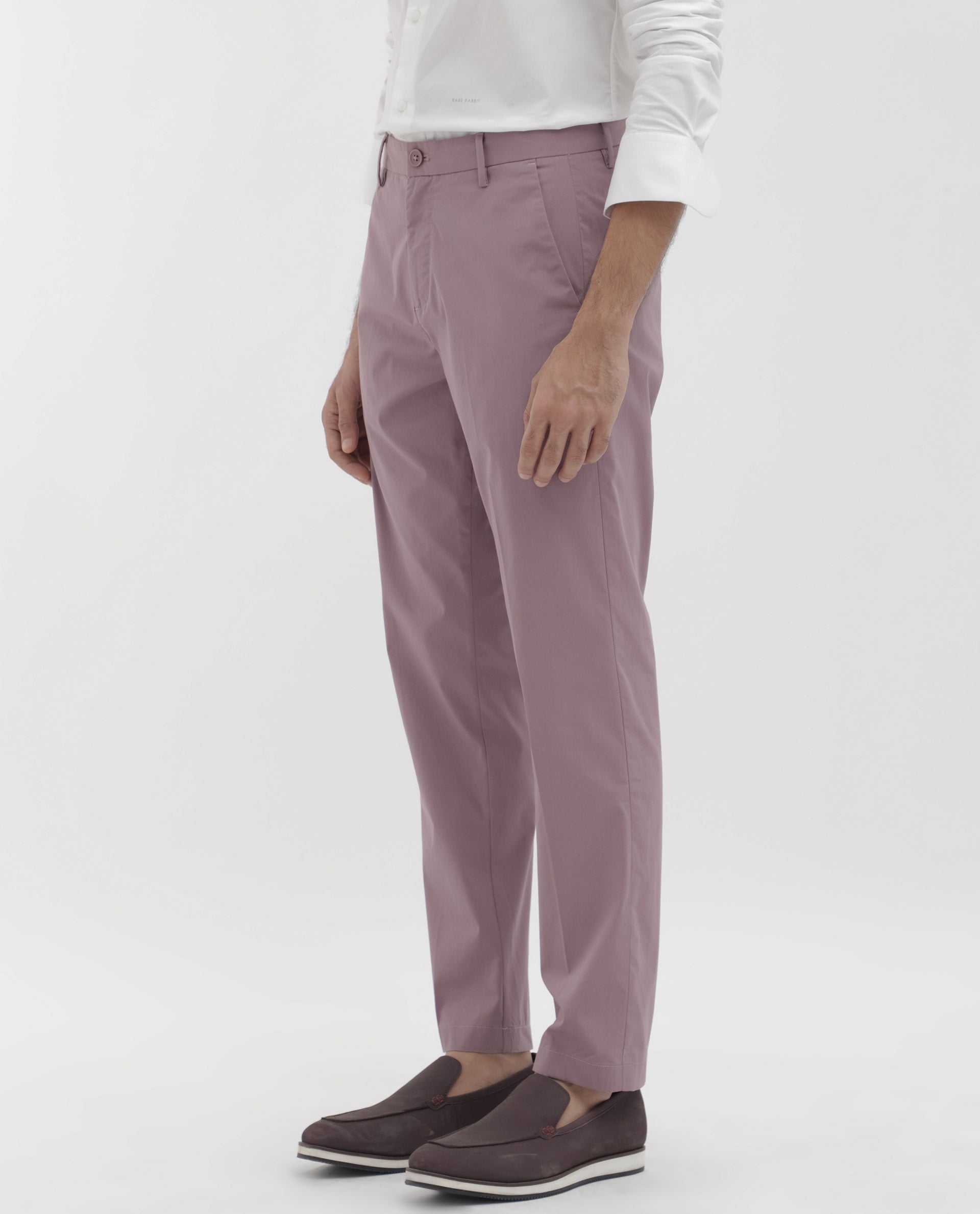 Rare Rabbit Mens Linotel Pastel Pink Cotton Polyester Lycra Solid Trouser