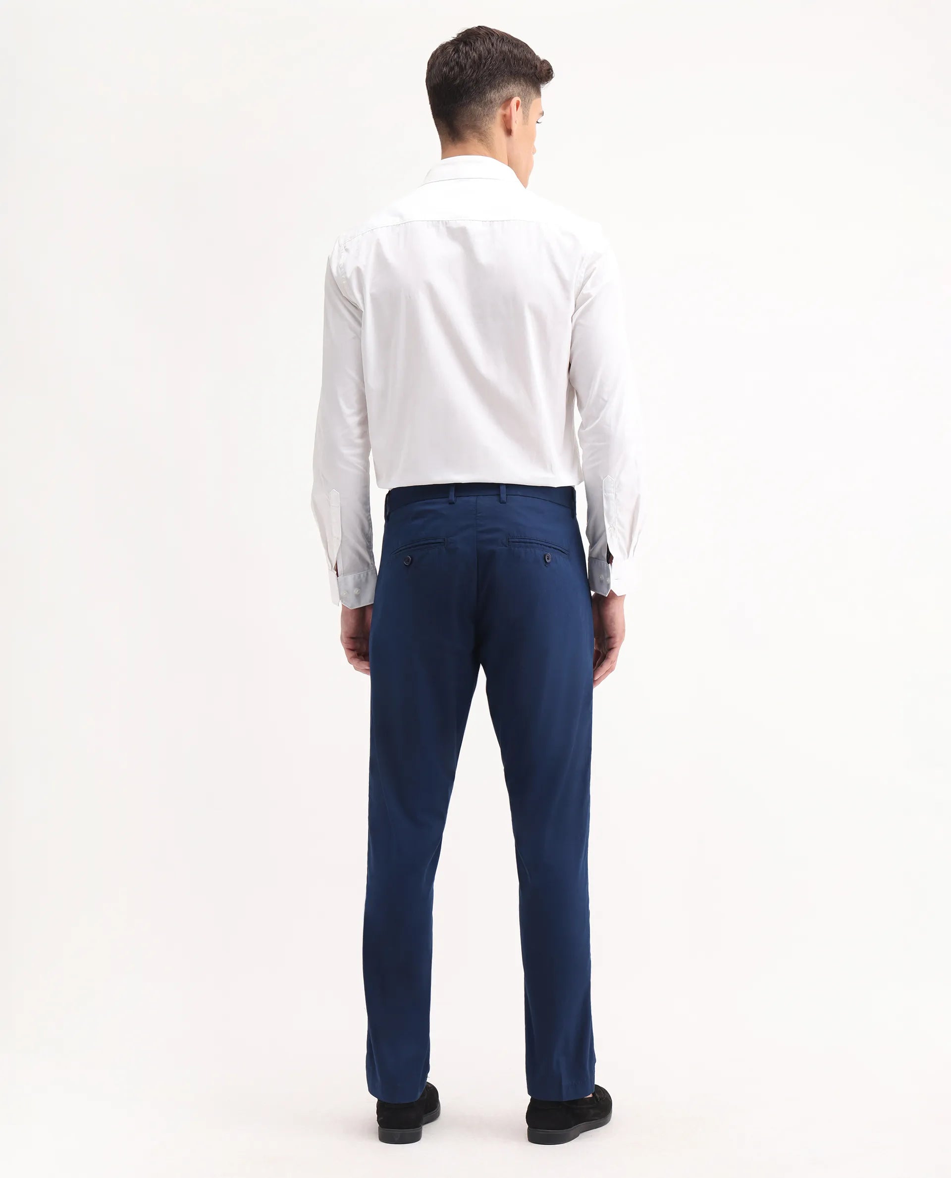 Rare Rabbit Men's Linotel Blue Cotton Blend Plain Regular Fit Trouser