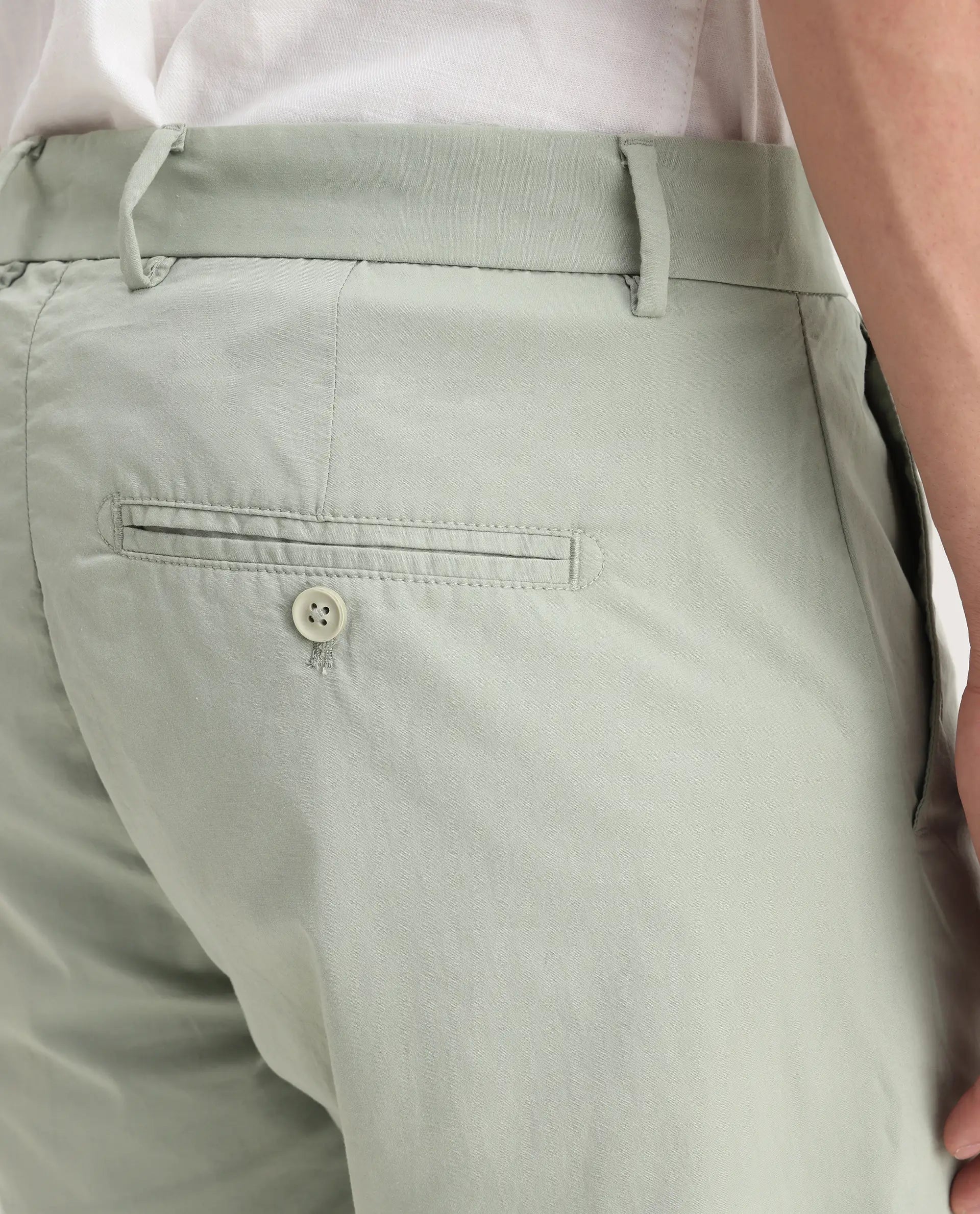 Rare Rabbit Men's Linotel Pastel Green Cotton Blend Plain Regular Fit Trouser