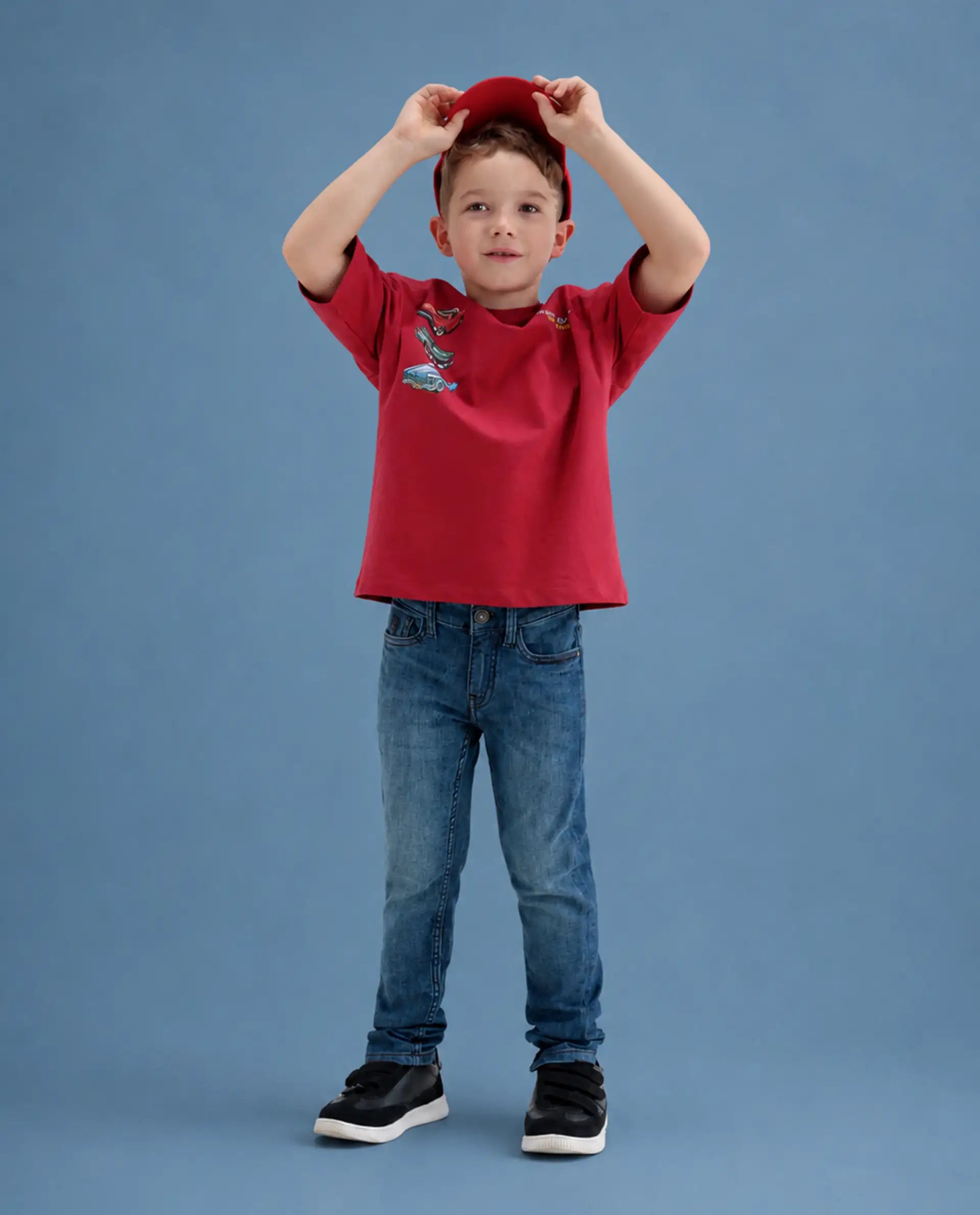 Rare Ones Kids Linus Light Blue Cotton Blend Fabric Zipper Closure Slim Fit Jeans