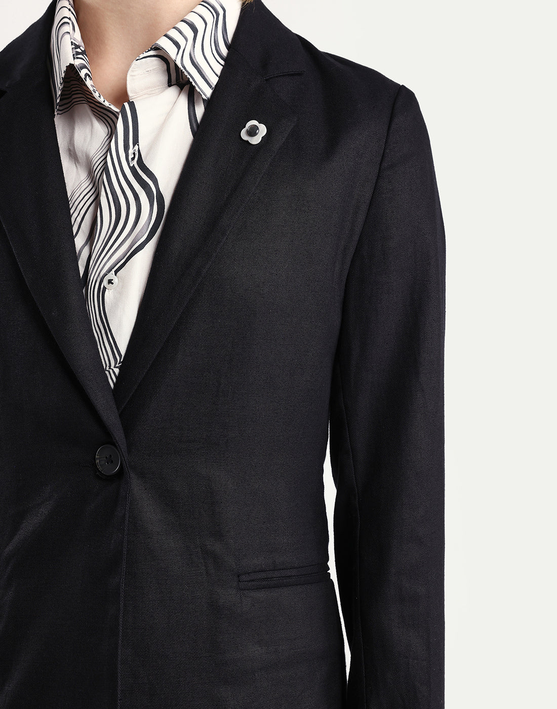 Rareism Women's Linzy-T Black 100% Linen Full Sleeve Lapel Neck Regular Plain Blazer