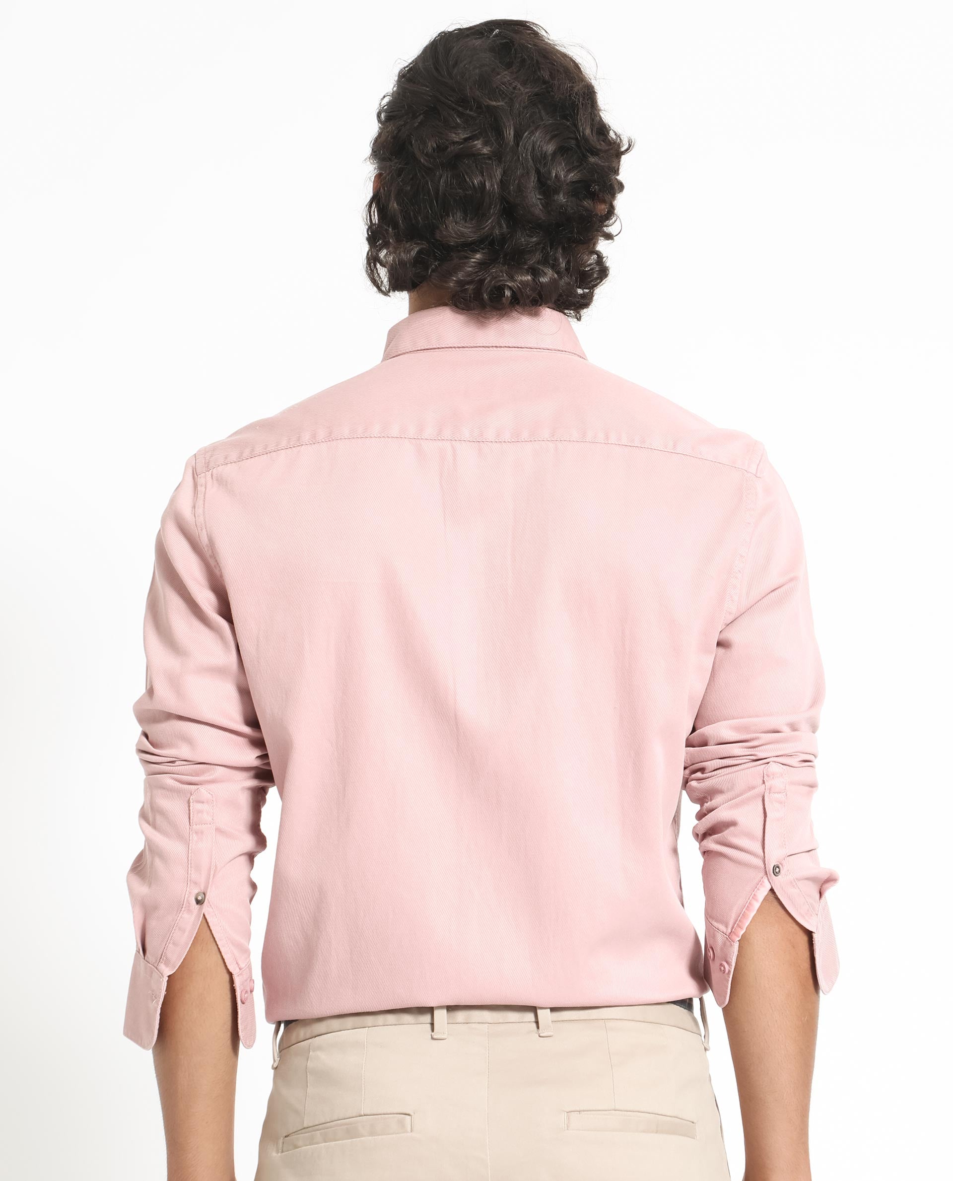 Rare Rabbit Men's Lipton Light Peach Cotton Fabric Full Sleeves Twill Shirt