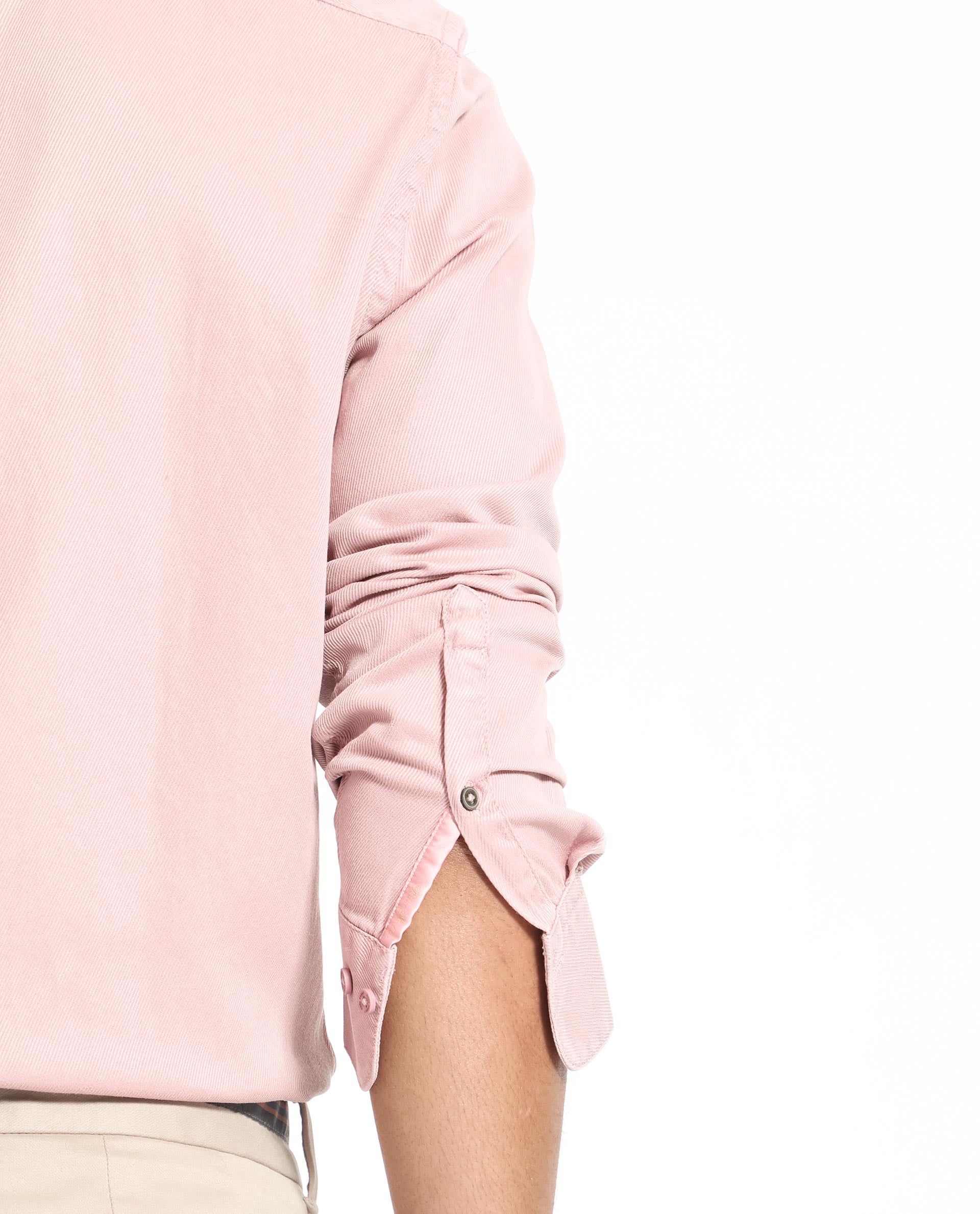 Rare Rabbit Men's Lipton Light Peach Cotton Fabric Full Sleeves Twill Shirt