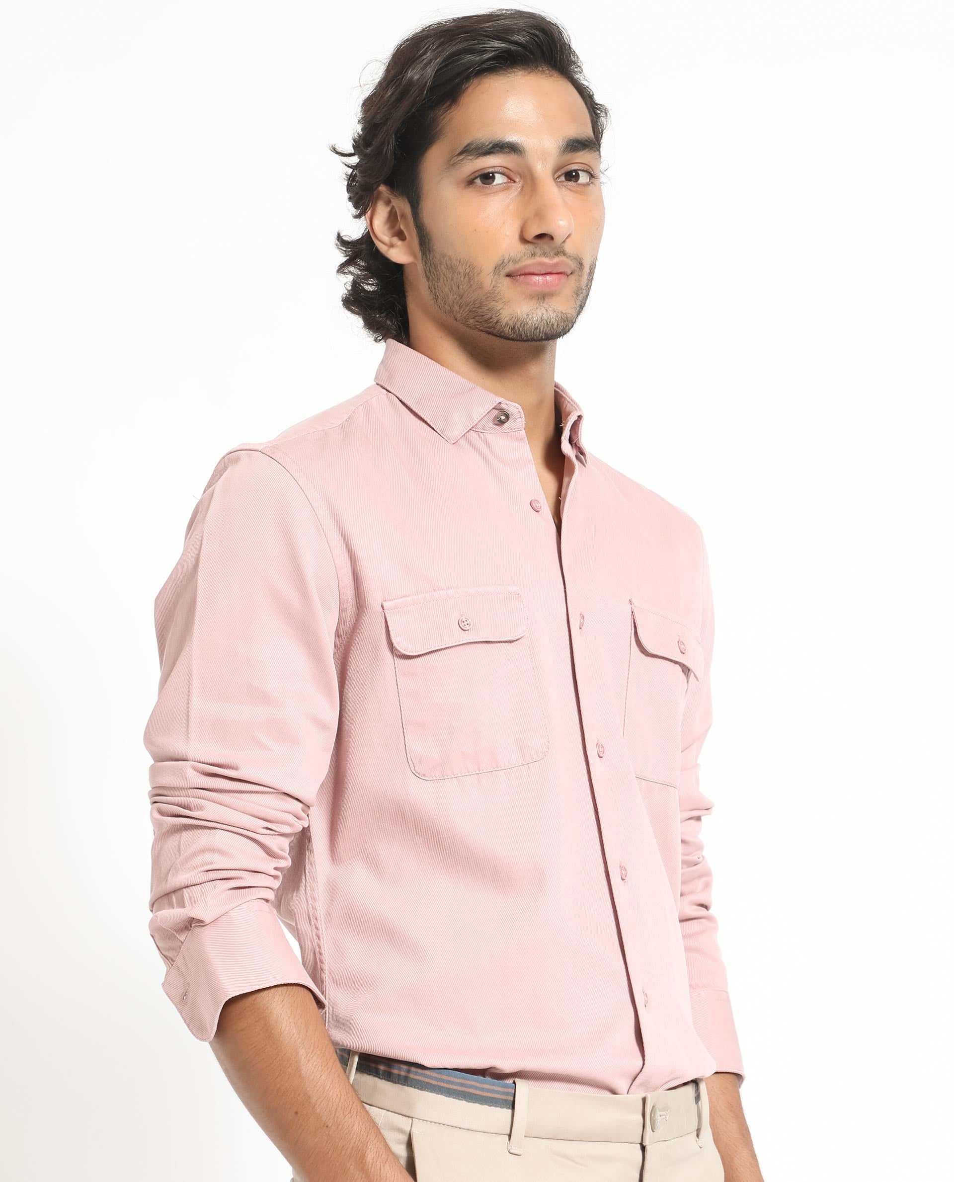 Rare Rabbit Men's Lipton Light Peach Cotton Fabric Full Sleeves Twill Shirt